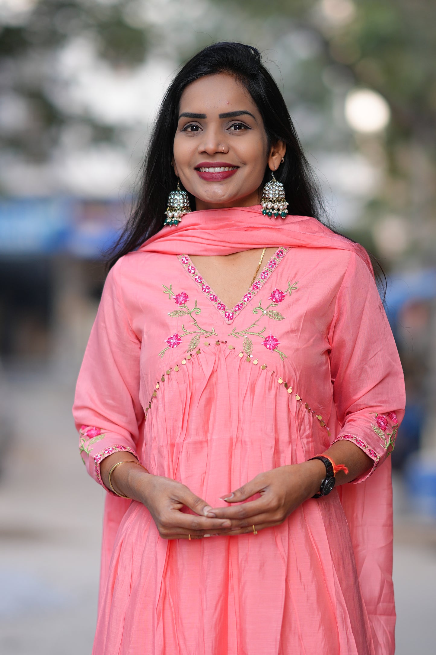 Peach Color Mul Chanderi Festive Wear 3 Piece Set With With Full Lining