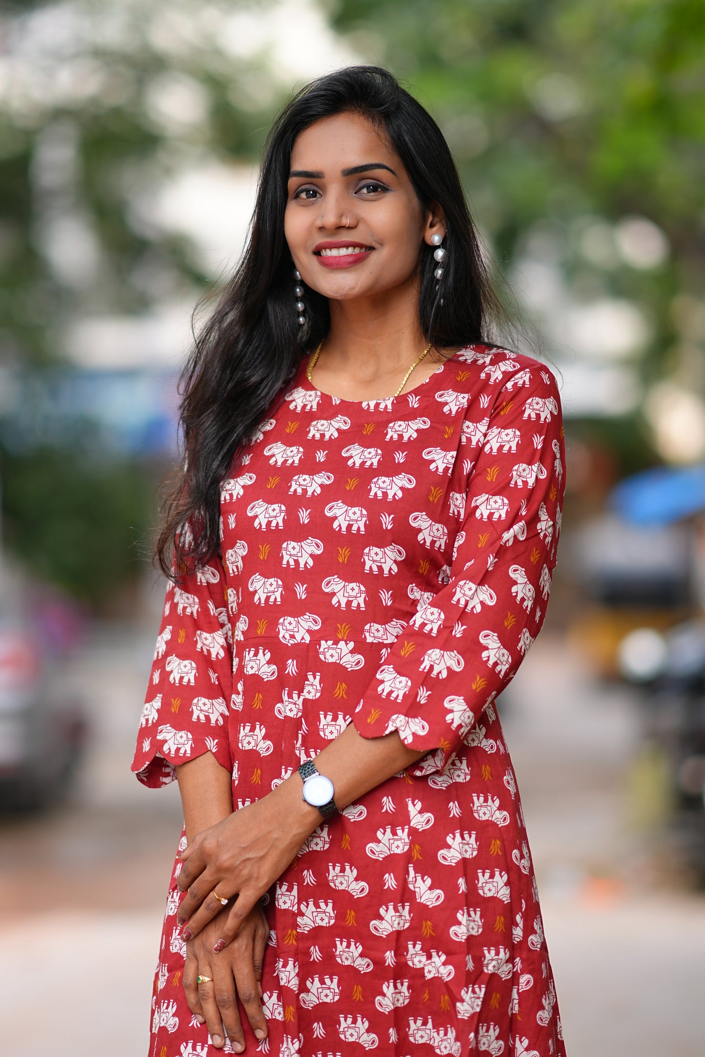 Red Color Kali Pattern Cord Set With Kalamkari Print