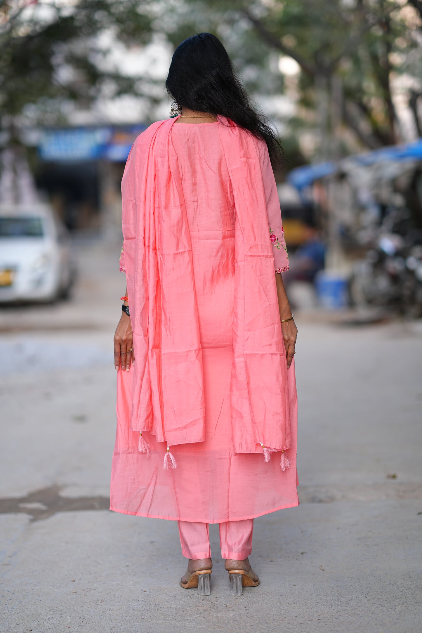 Peach Color Mul Chanderi Festive Wear 3 Piece Set With With Full Lining