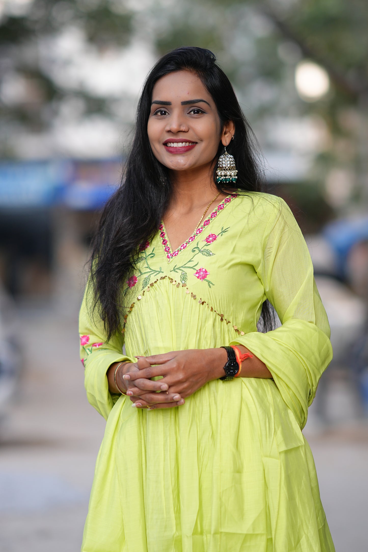 Parrot Green Color Mul Chanderi Festive Wear 3 Piece Set With With Full Lining