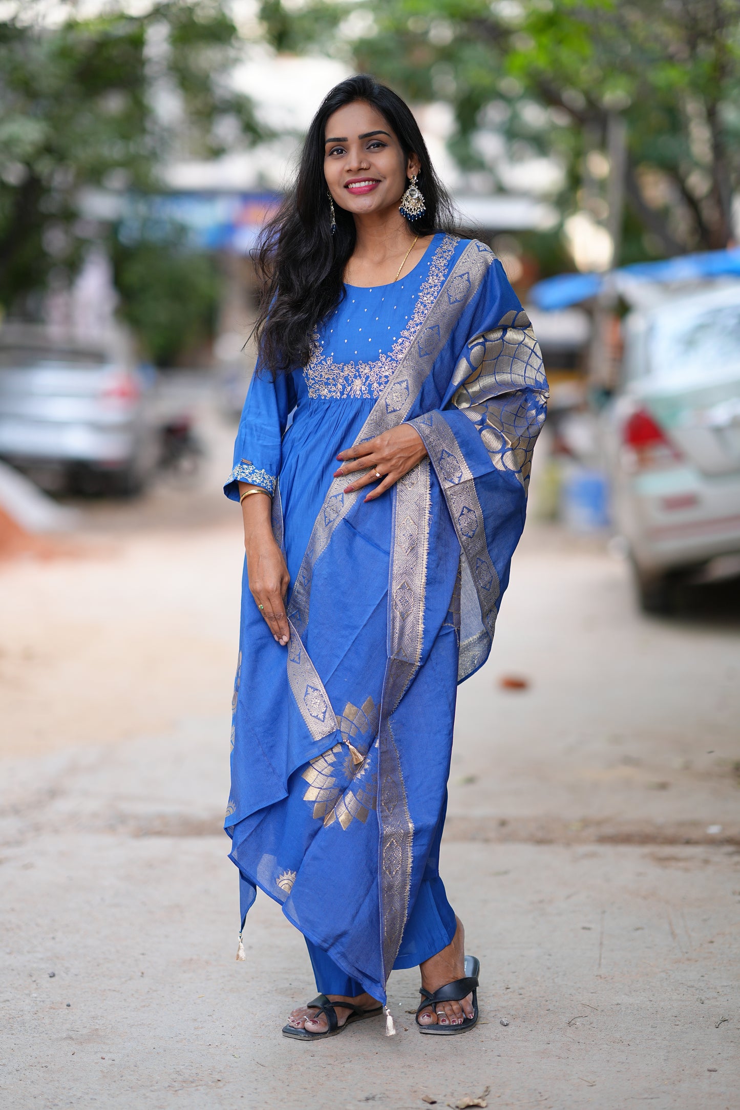 Blue Color Festive Wear 3 Piece Set in Viscose Fabric