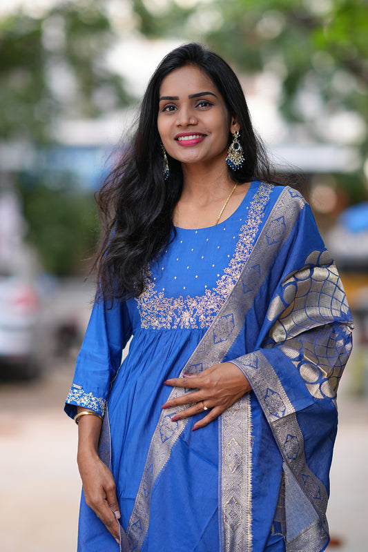 Blue Color Festive Wear 3 Piece Set in Viscose Fabric