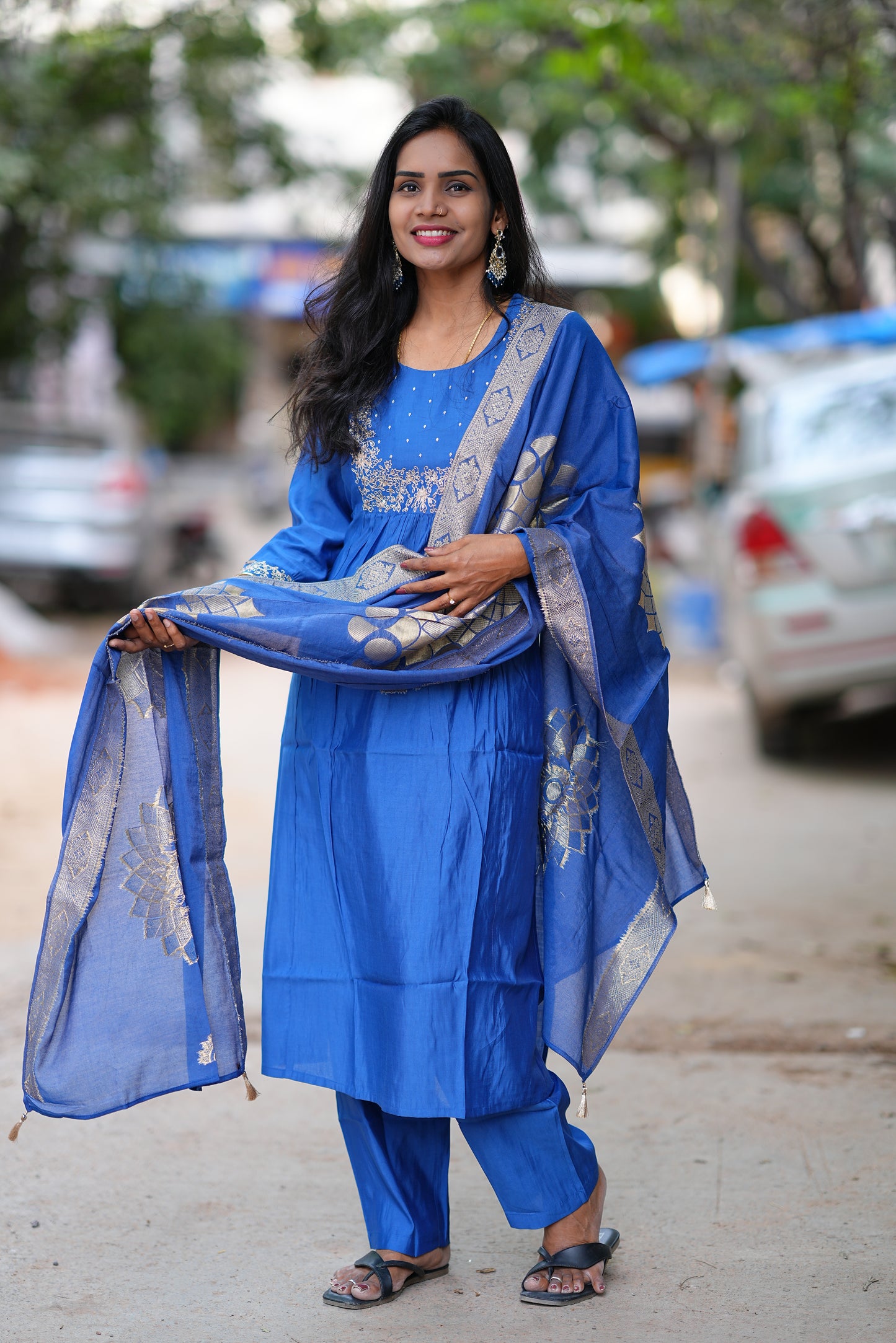 Blue Color Festive Wear 3 Piece Set in Viscose Fabric