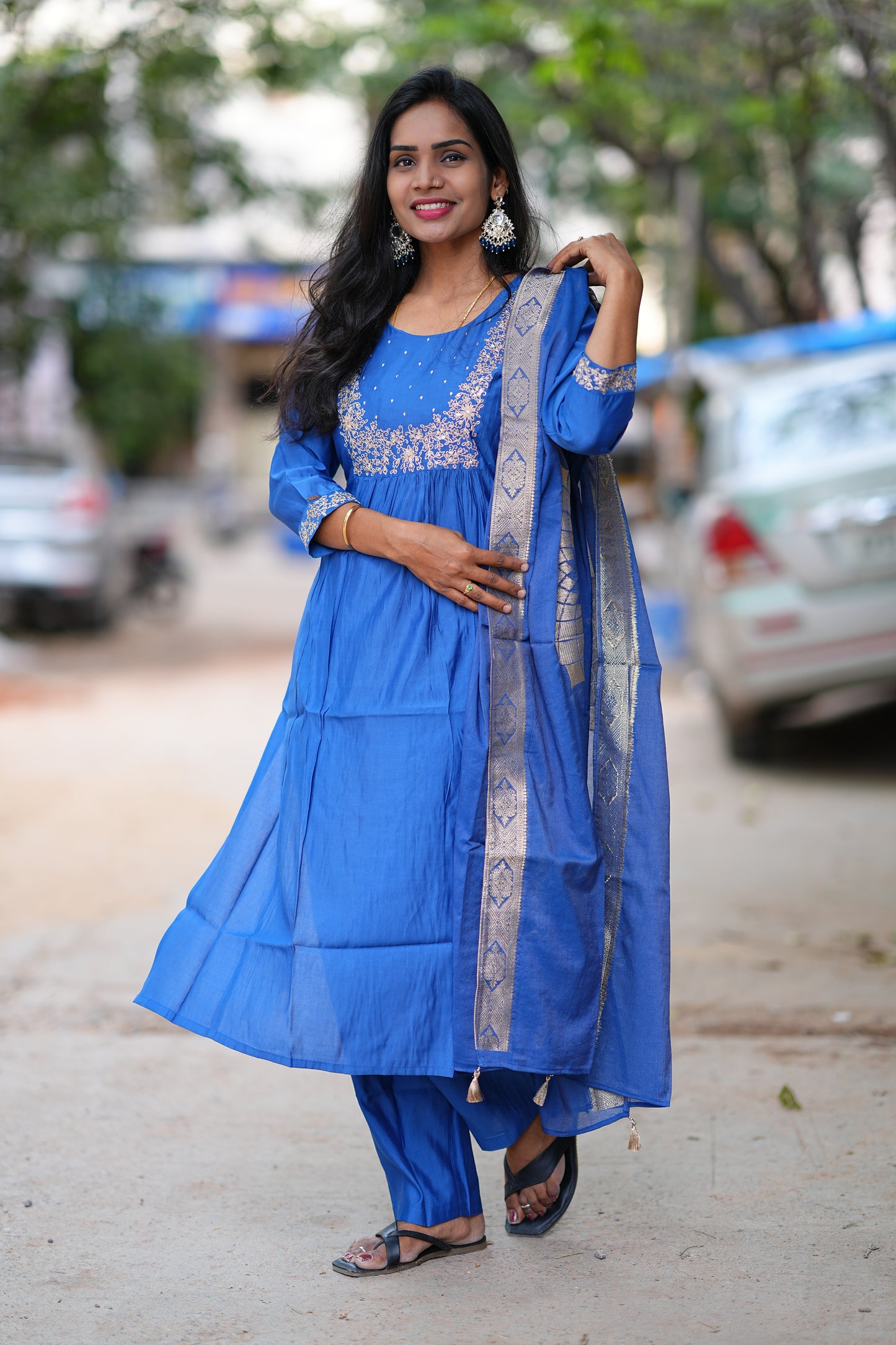 Blue Color Festive Wear 3 Piece Set in Viscose Fabric