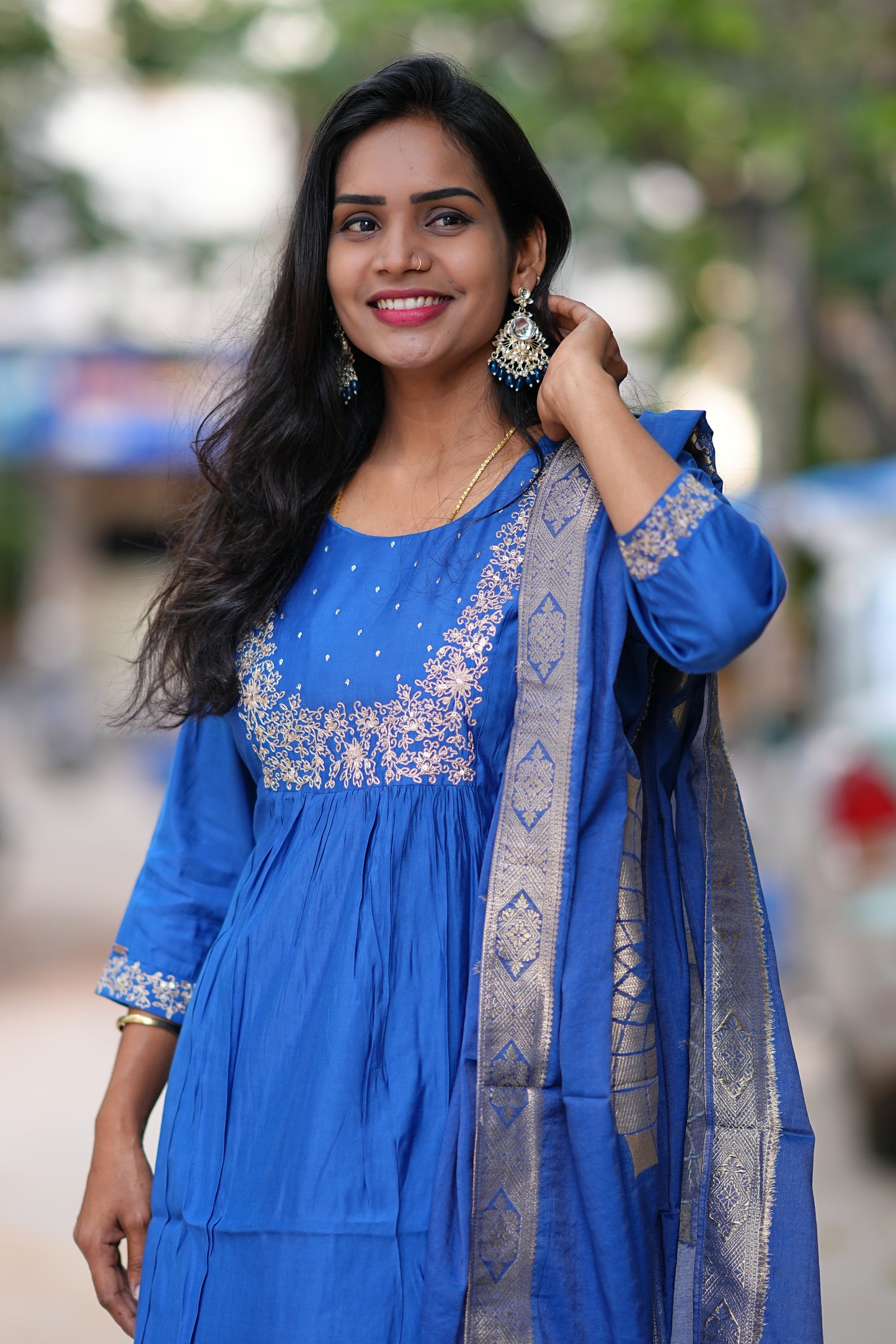 Blue Color Festive Wear 3 Piece Set in Viscose Fabric