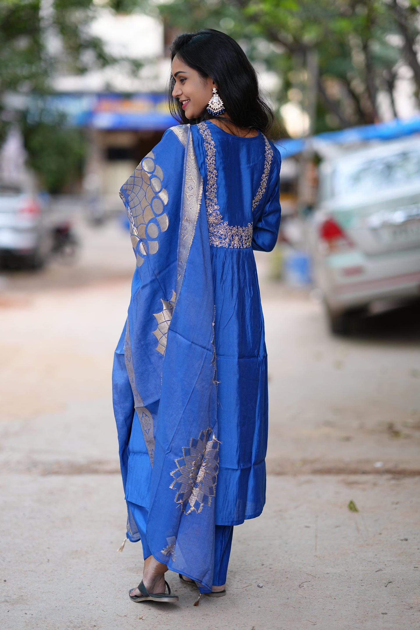 Blue Color Festive Wear 3 Piece Set in Viscose Fabric