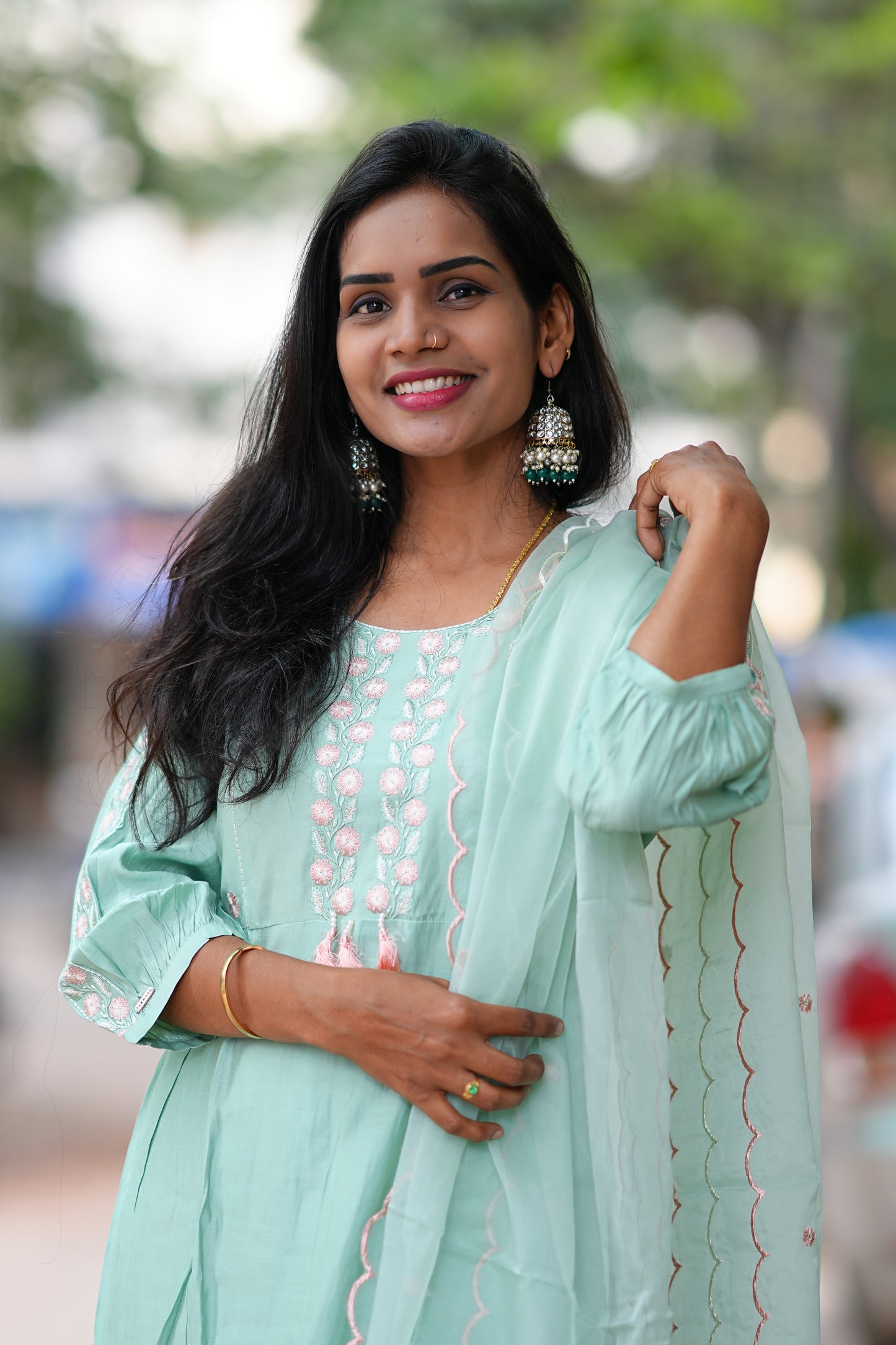 Pistachio Colored Party Wear 3 Piece Set