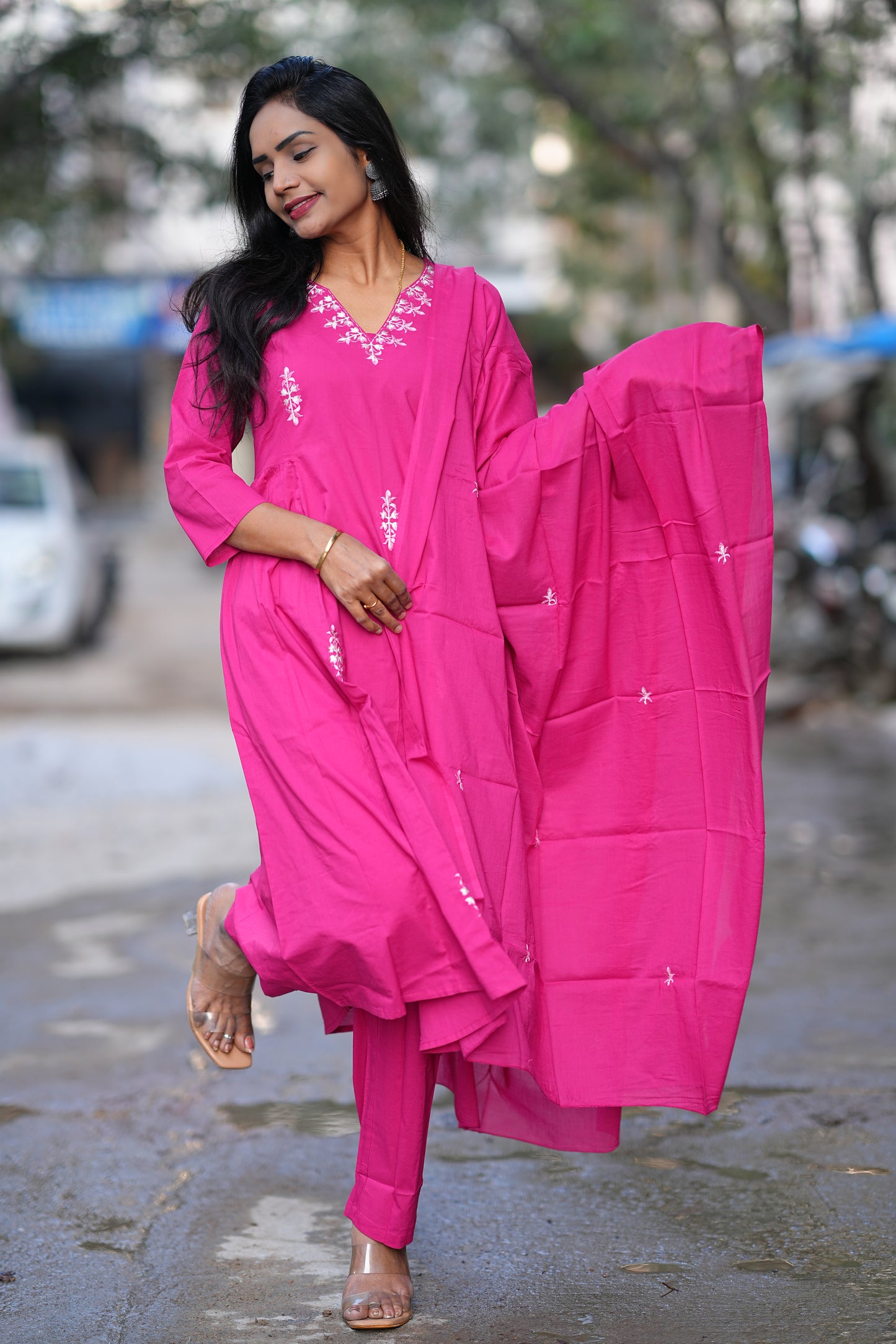 Pink Color 92.5 Jaipur Cotton 3 Piece Set With Embroidery Work