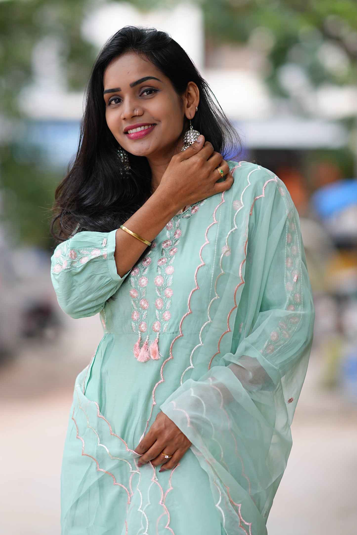 Pistachio Colored Party Wear 3 Piece Set