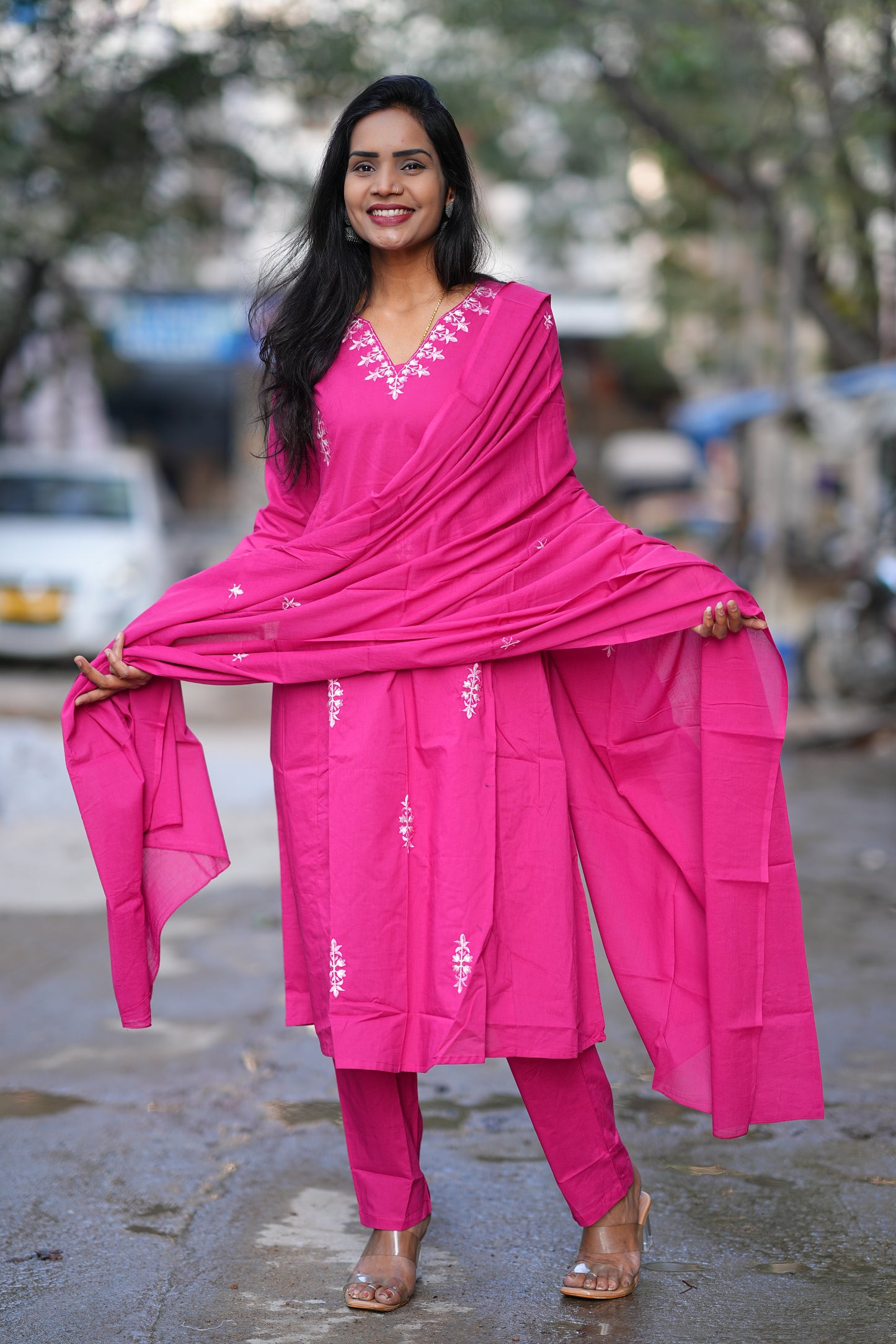 Pink Color 92.5 Jaipur Cotton 3 Piece Set With Embroidery Work