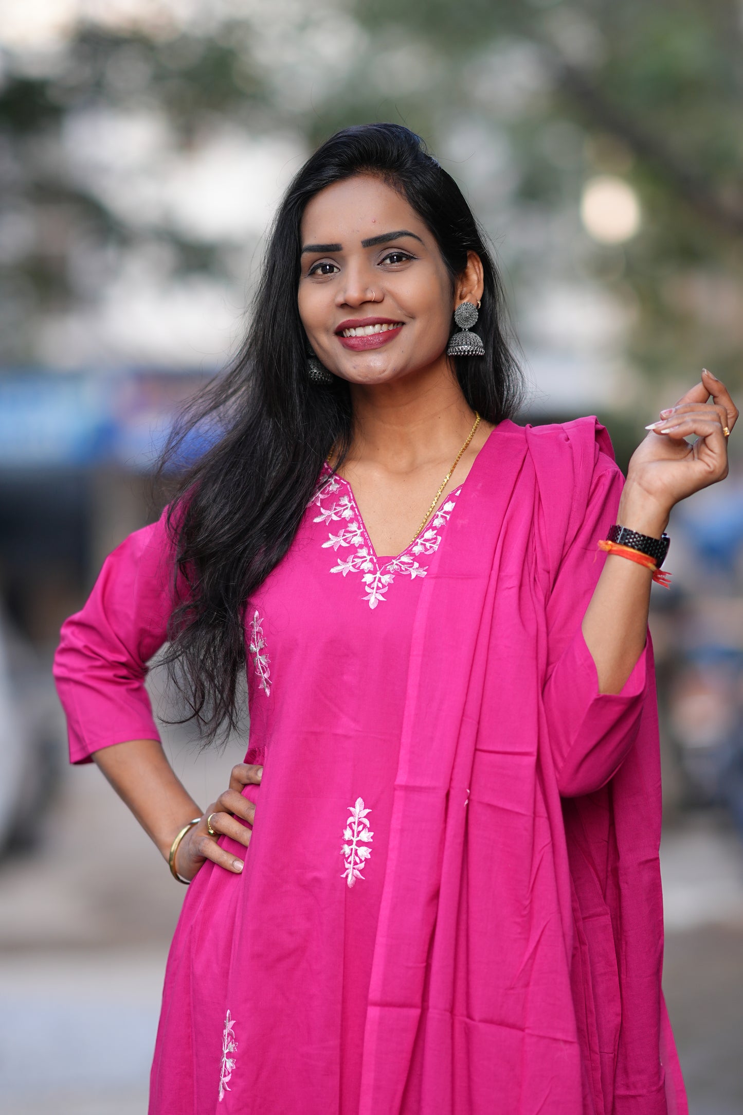 Pink Color 92.5 Jaipur Cotton 3 Piece Set With Embroidery Work