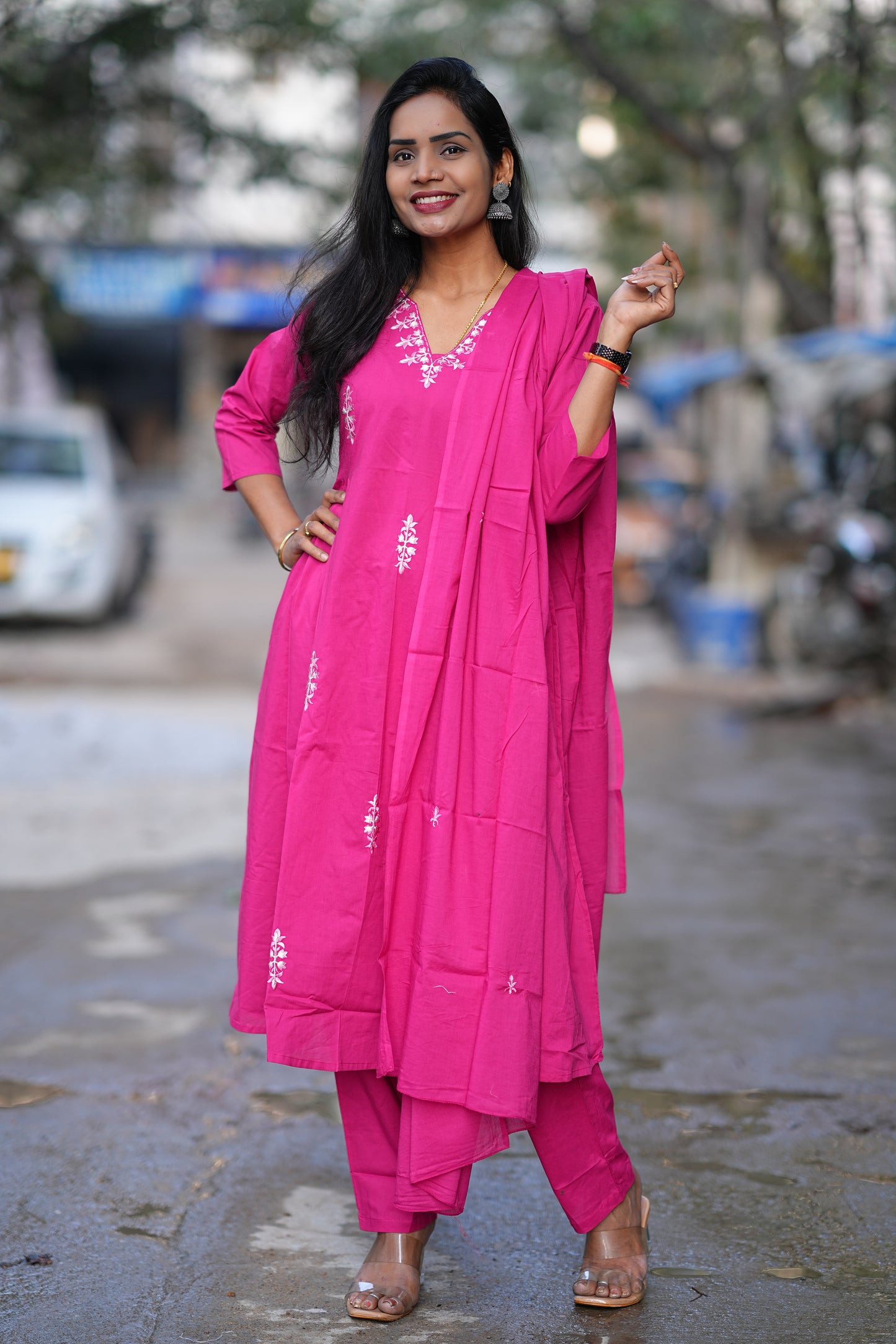 Pink Color 92.5 Jaipur Cotton 3 Piece Set With Embroidery Work