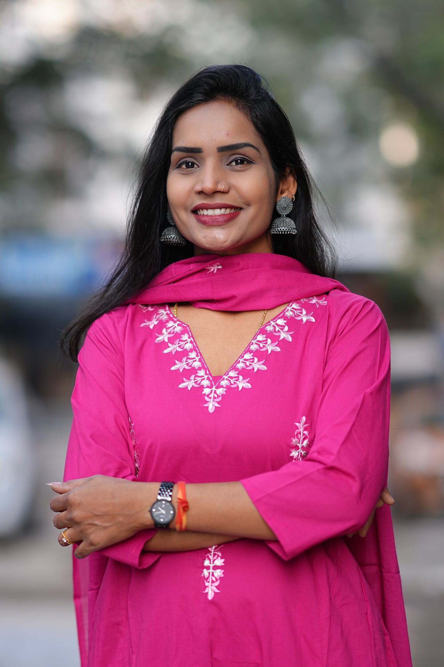 Pink Color 92.5 Jaipur Cotton 3 Piece Set With Embroidery Work