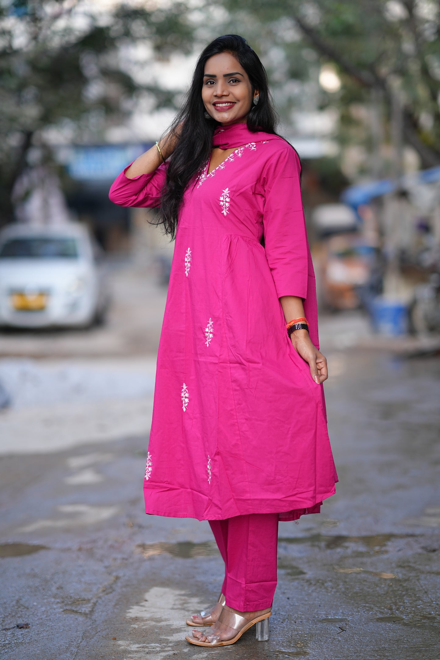 Pink Color 92.5 Jaipur Cotton 3 Piece Set With Embroidery Work