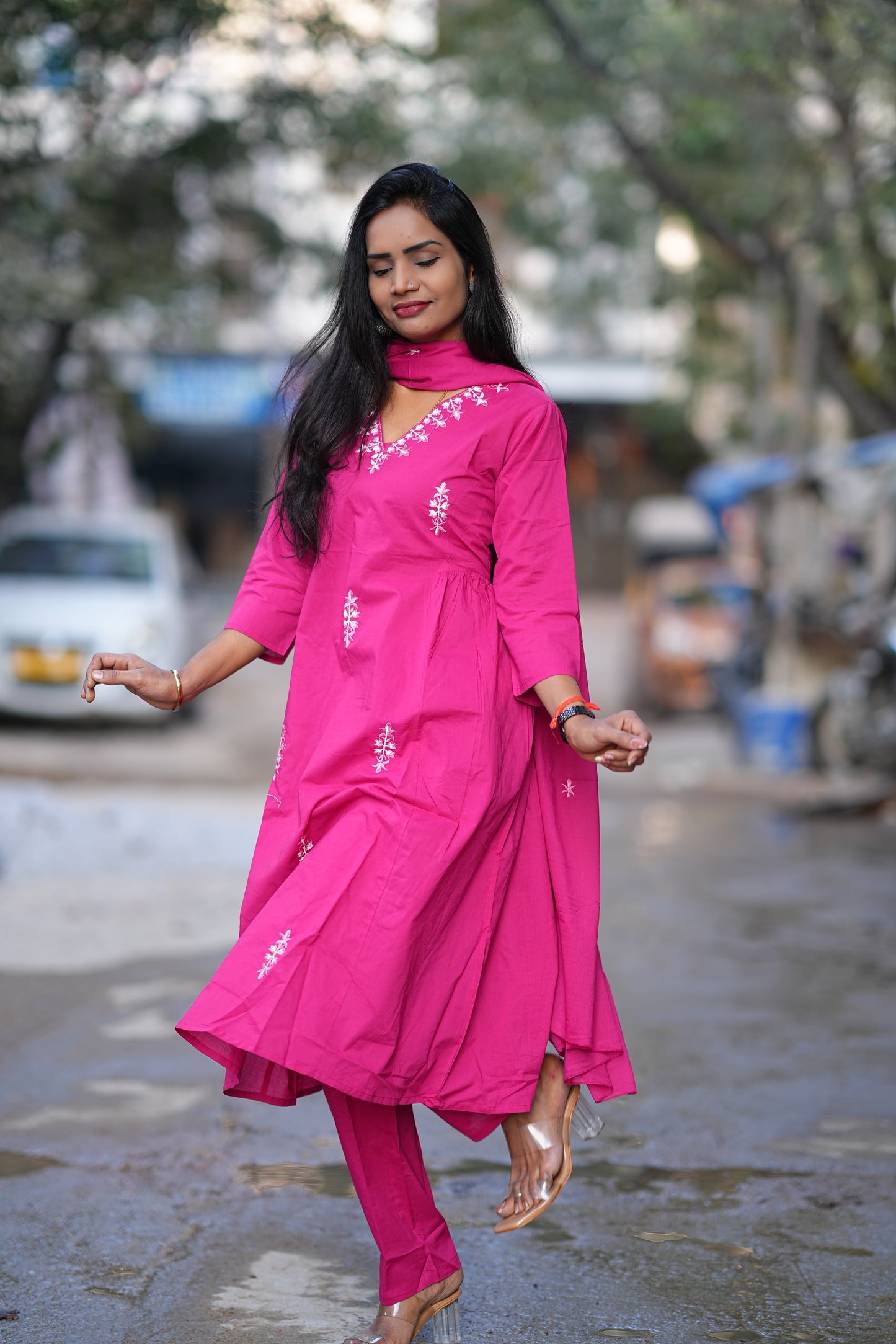 Pink Color 92.5 Jaipur Cotton 3 Piece Set With Embroidery Work
