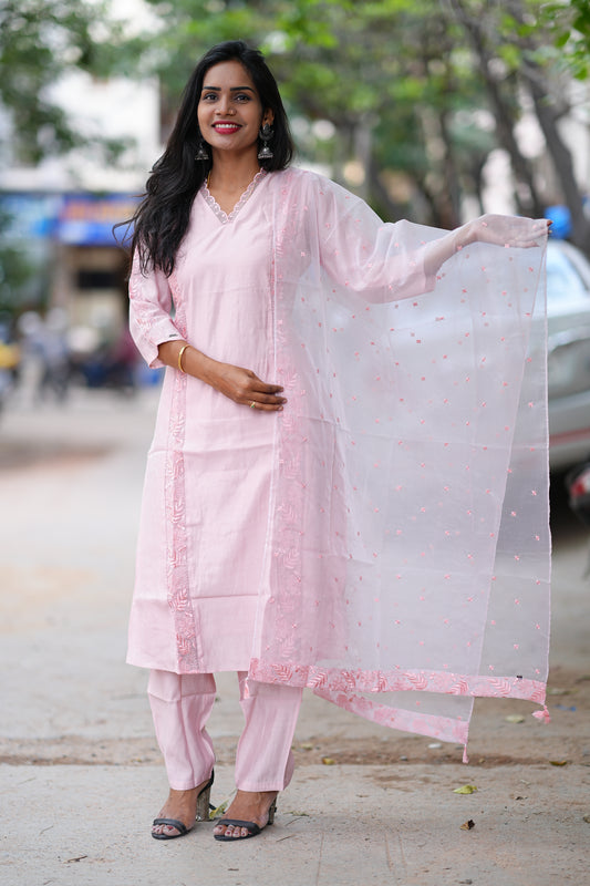Light Peach Color Designer Wear 3 Piece Set in Viscose Fabric