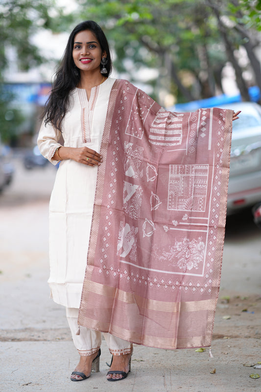 Chikoo Color Festival Wear 3 Piece Set With Contrast Duppata