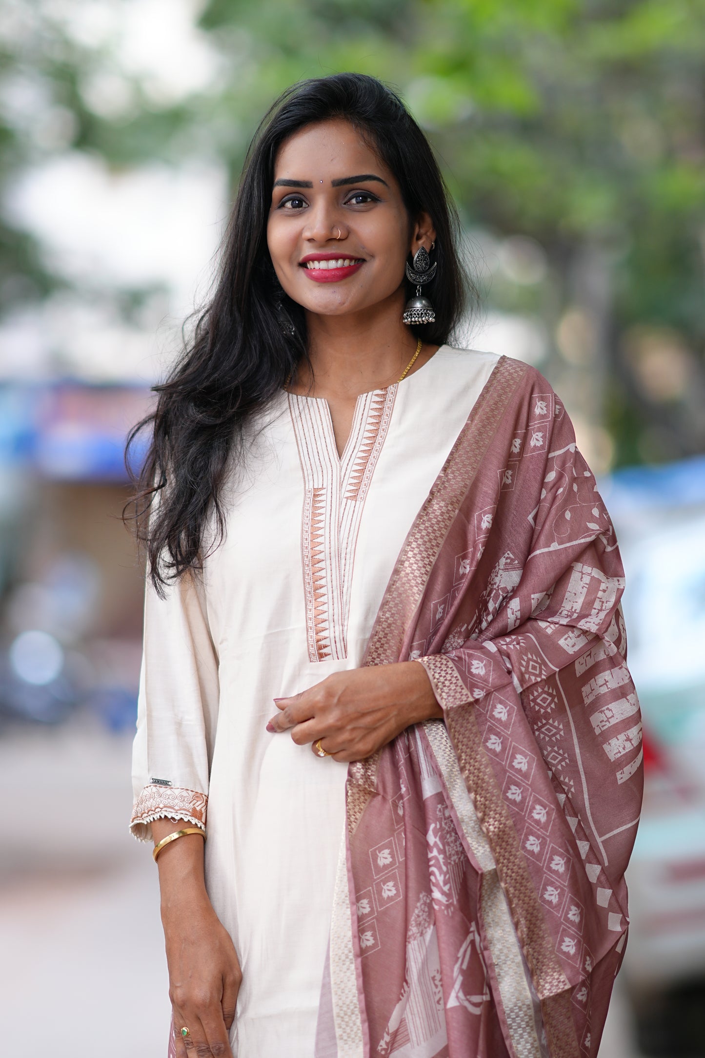 Chikoo Color Festival Wear 3 Piece Set With Contrast Duppata