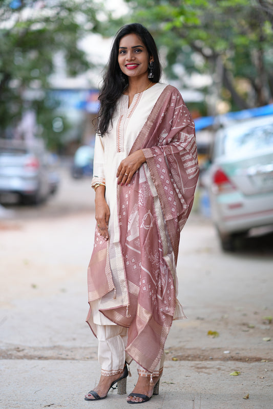 Chikoo Color Festival Wear 3 Piece Set With Contrast Duppata