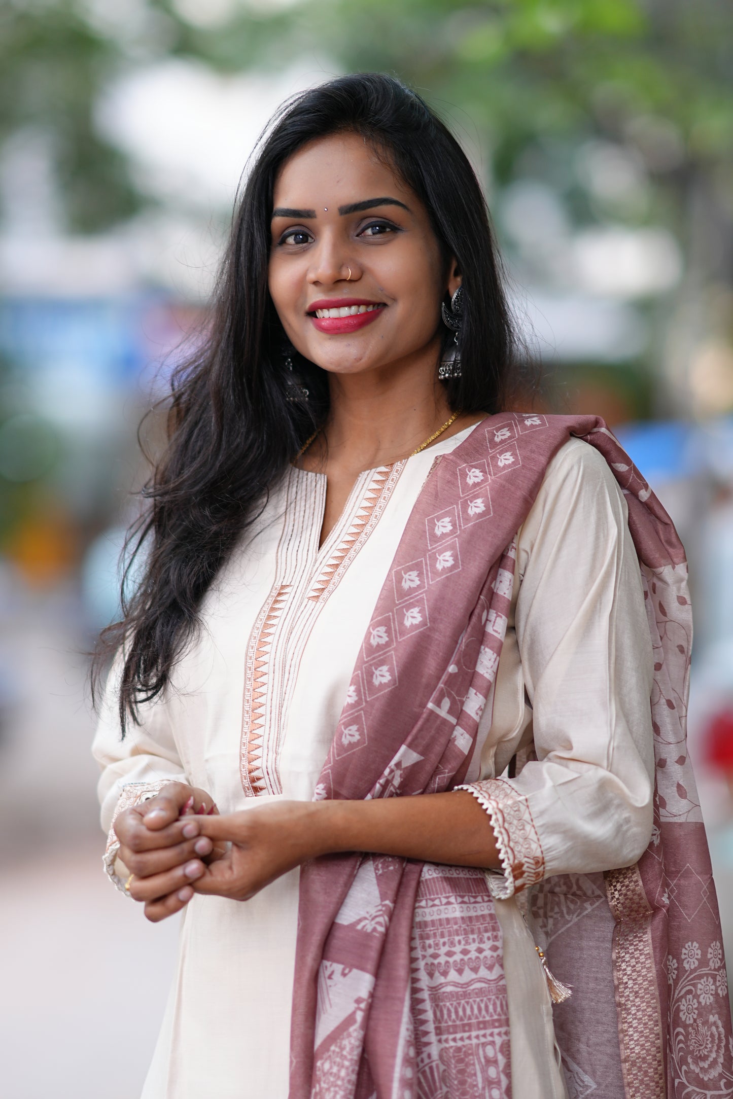 Chikoo Color Festival Wear 3 Piece Set With Contrast Duppata