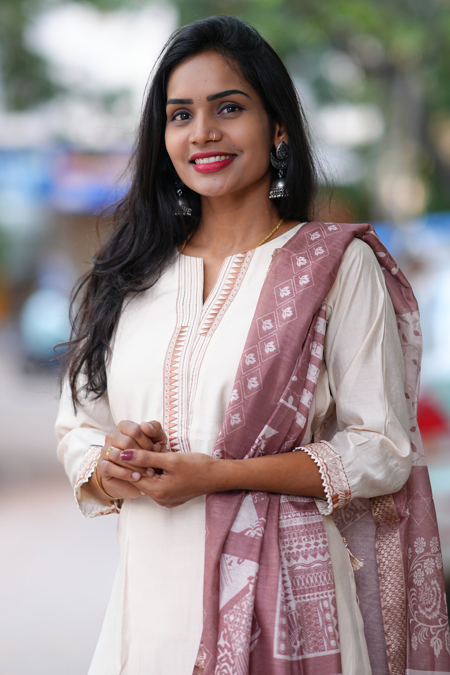 Chikoo Color Festival Wear 3 Piece Set With Contrast Duppata