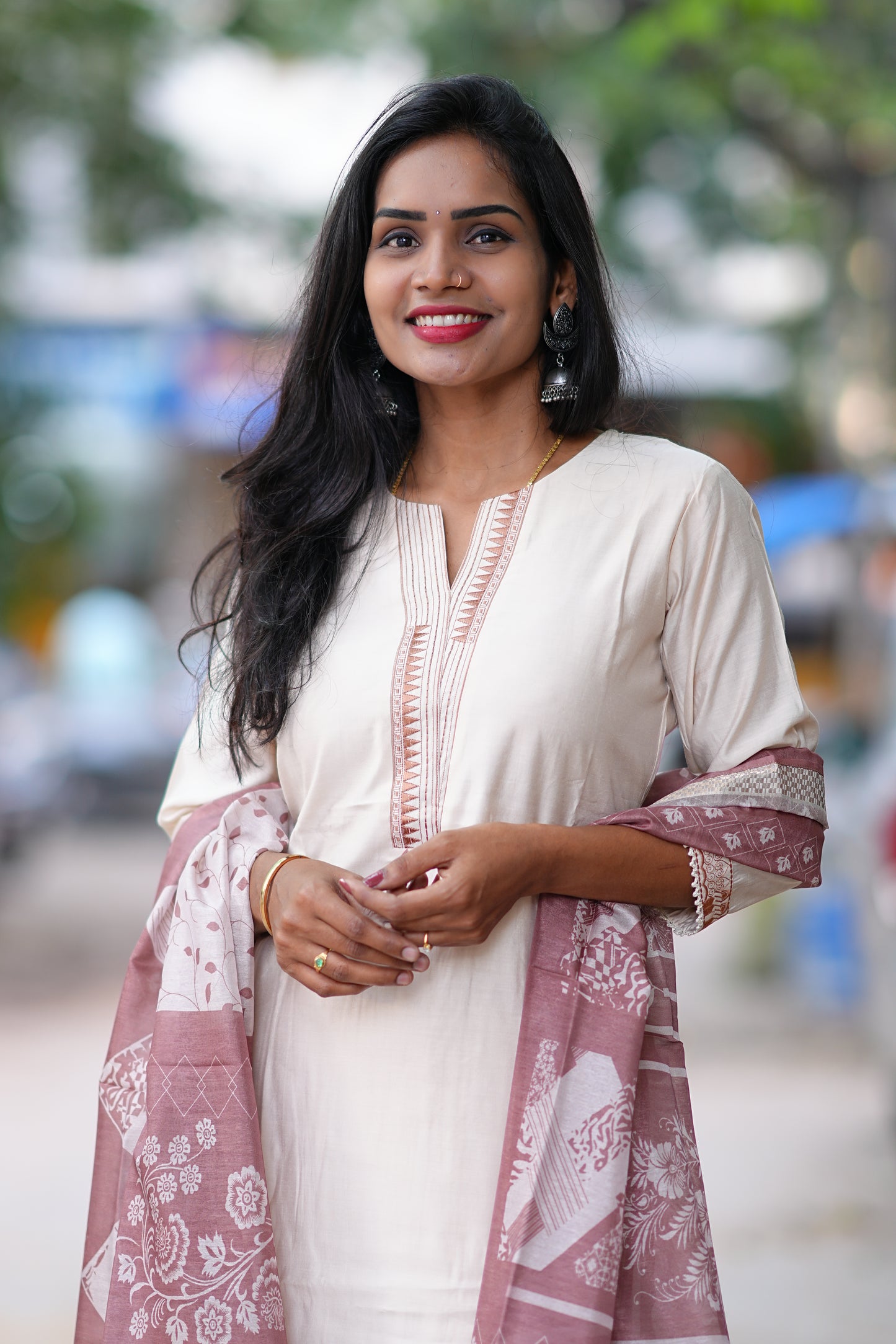 Chikoo Color Festival Wear 3 Piece Set With Contrast Duppata