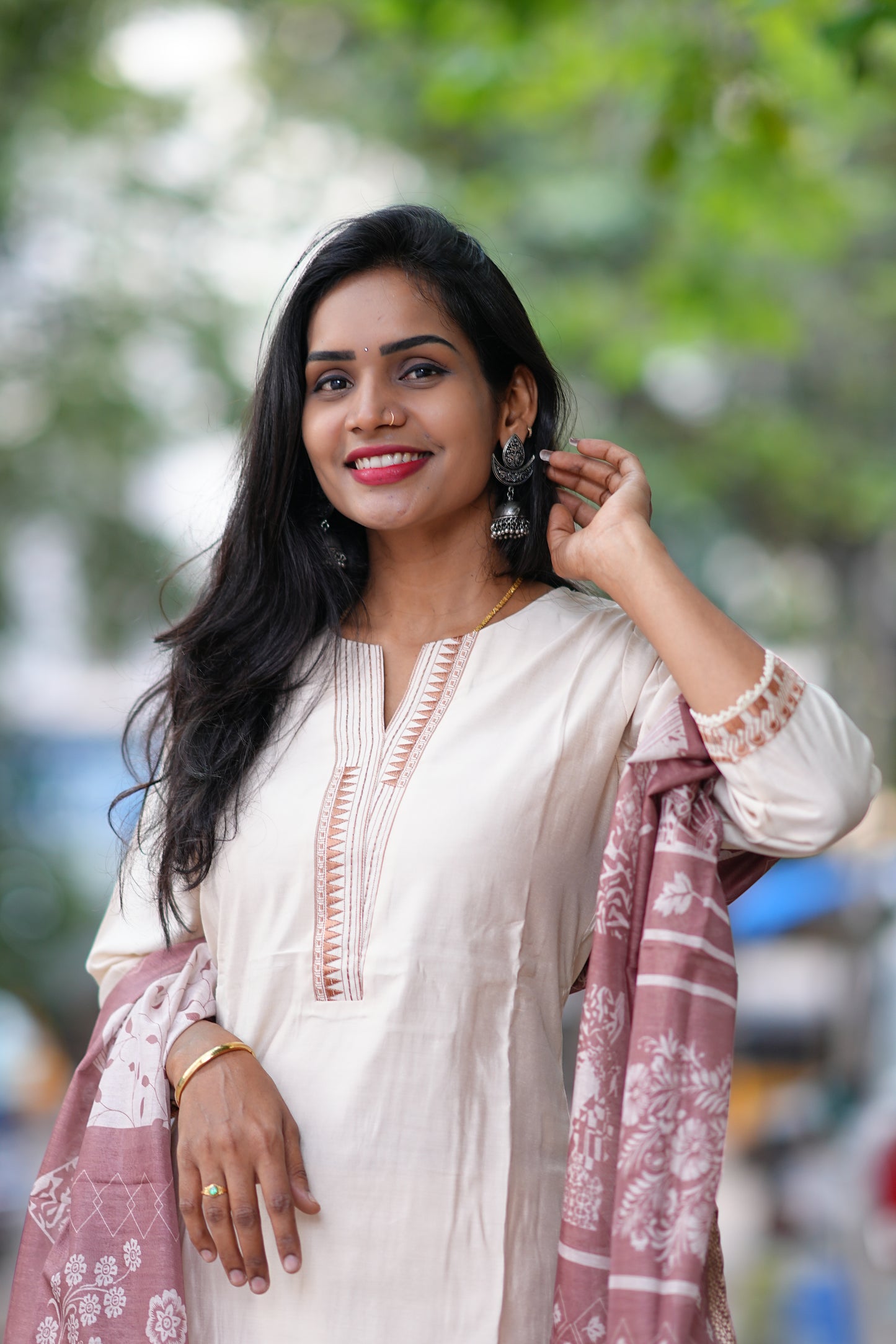 Chikoo Color Festival Wear 3 Piece Set With Contrast Duppata