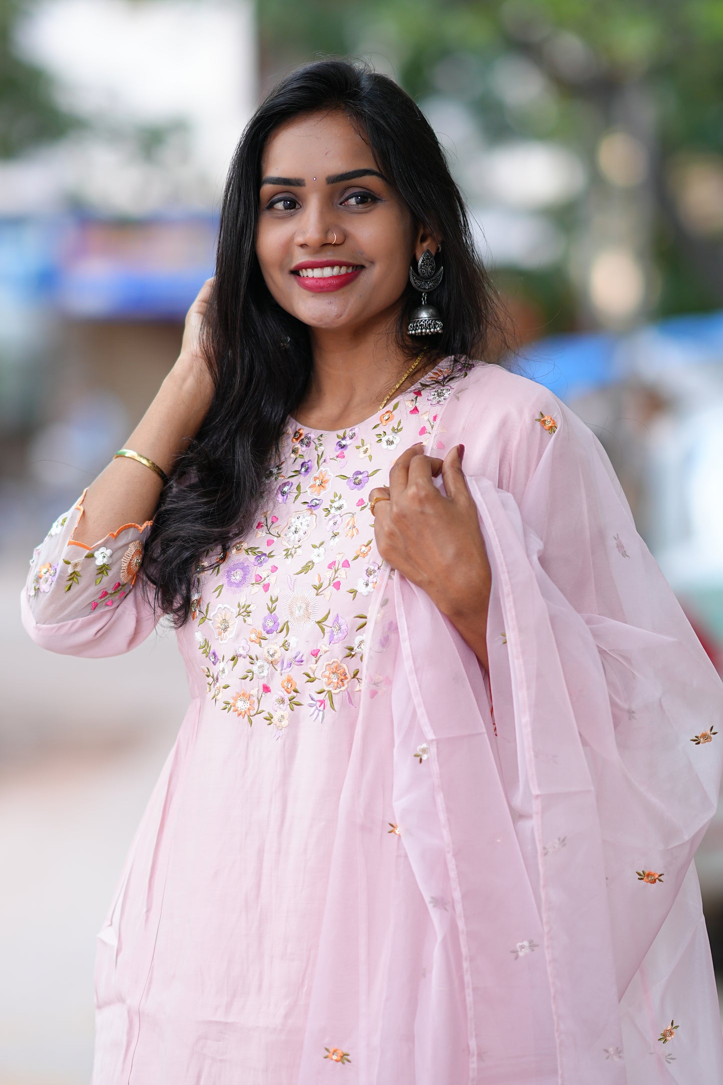 Peach Color Designer Wear Viscode Fabric 3 Piece Set