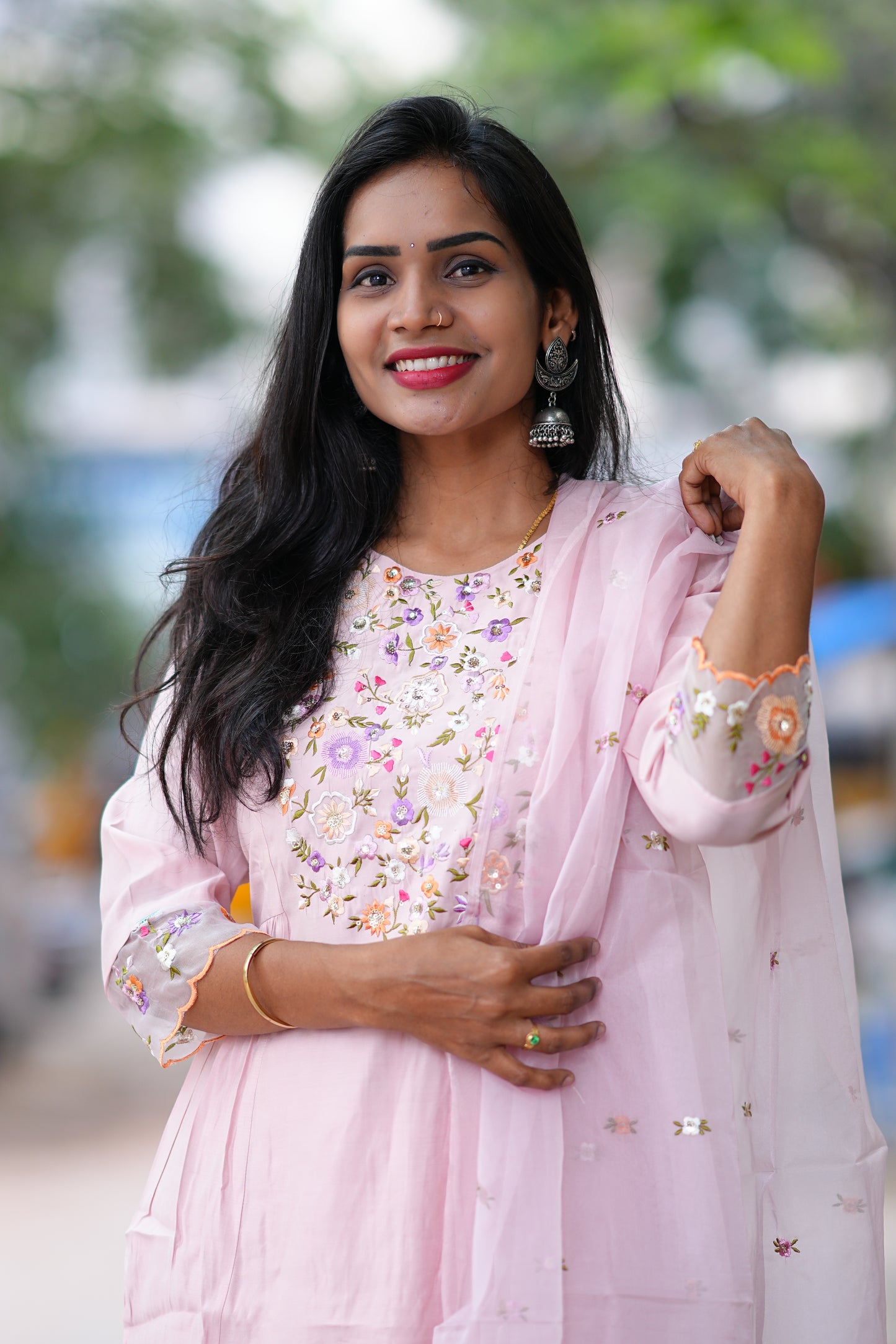 Peach Color Designer Wear Viscode Fabric 3 Piece Set