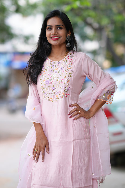 Peach Color Designer Wear Viscode Fabric 3 Piece Set