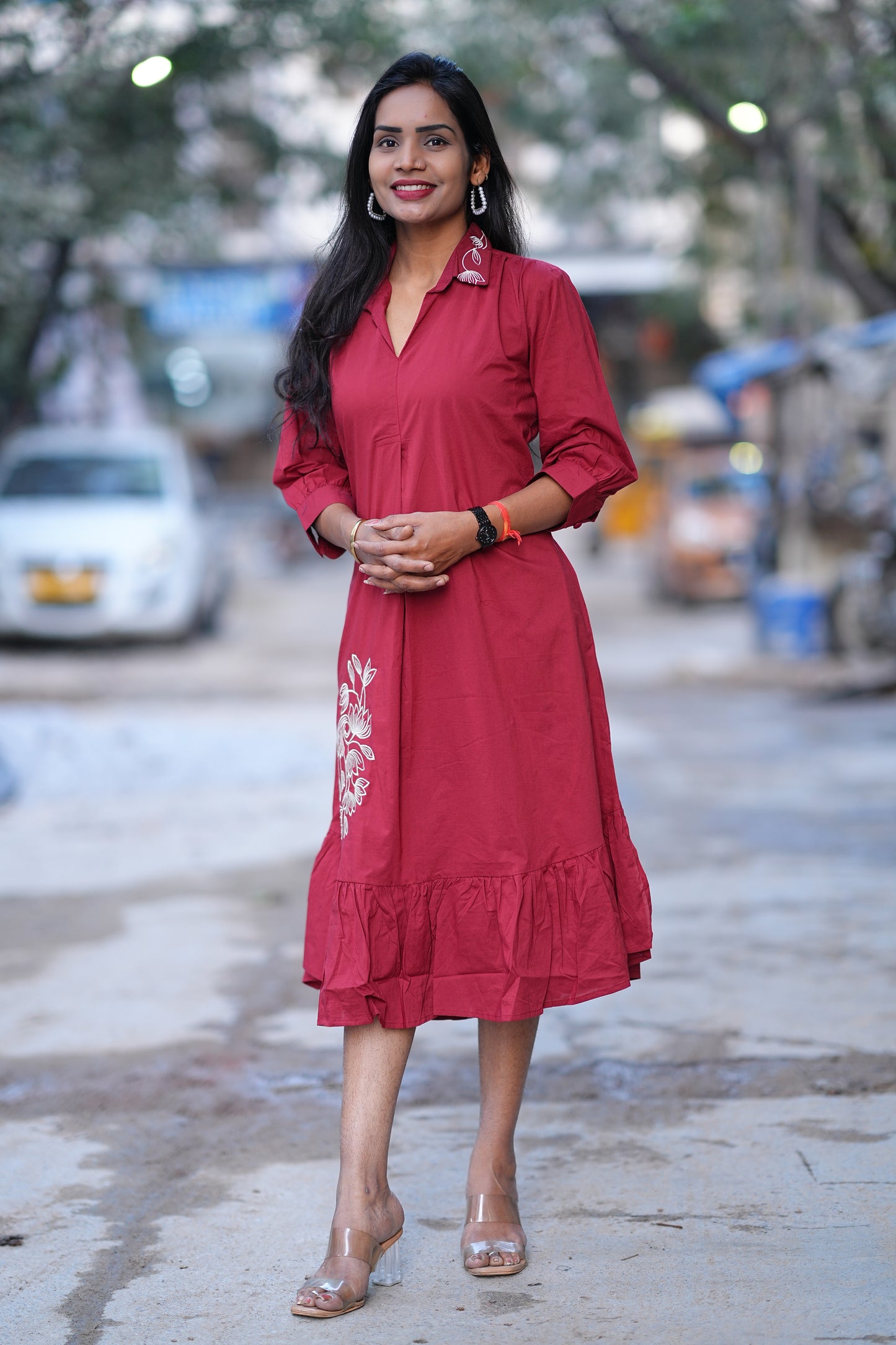 Jaipur Cotton Red Color Designer Frock