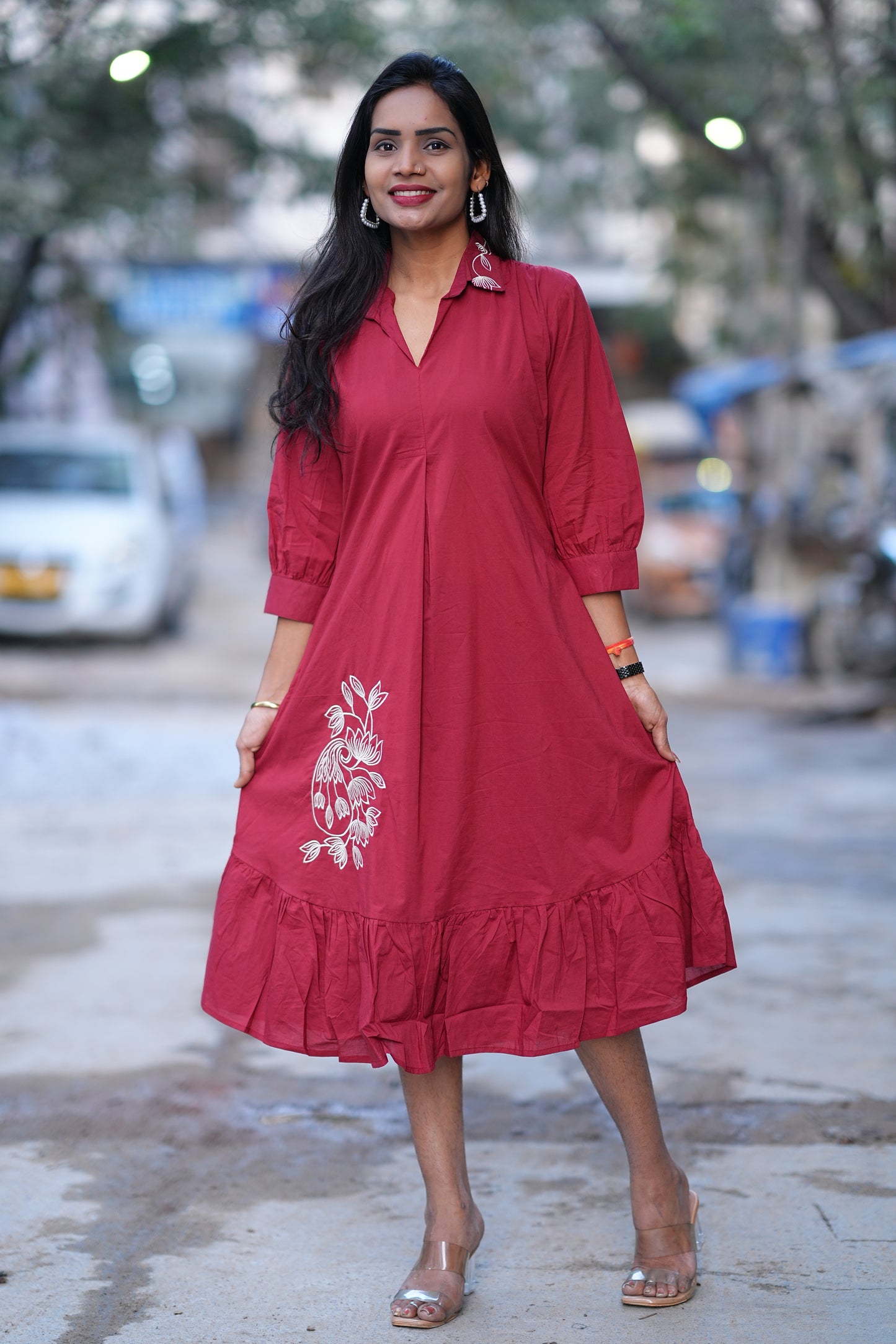 Jaipur Cotton Red Color Designer Frock