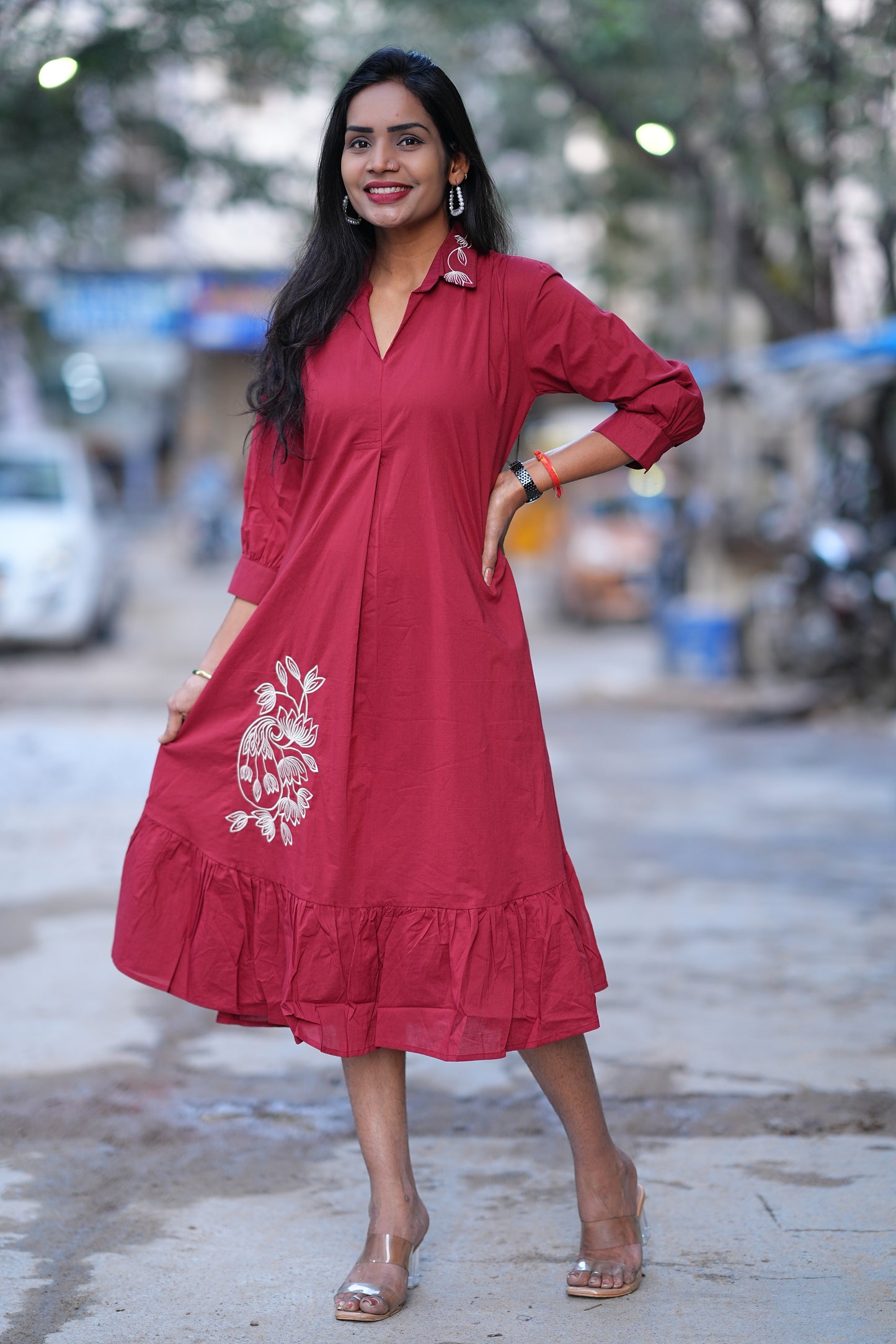 Jaipur Cotton Red Color Designer Frock