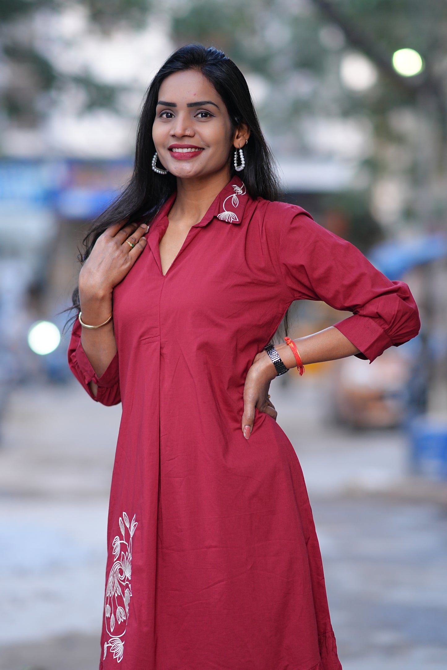 Jaipur Cotton Red Color Designer Frock