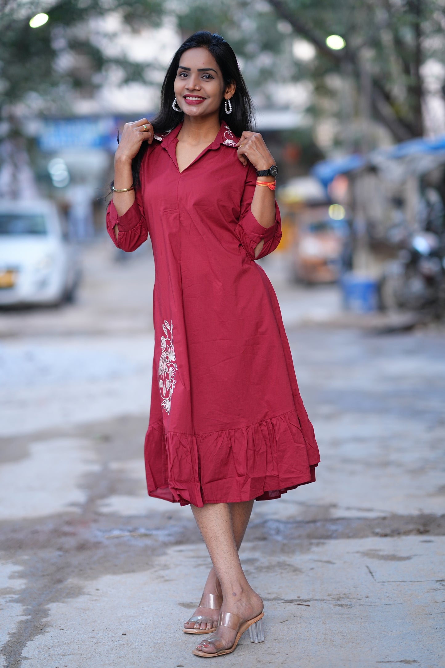 Jaipur Cotton Red Color Designer Frock