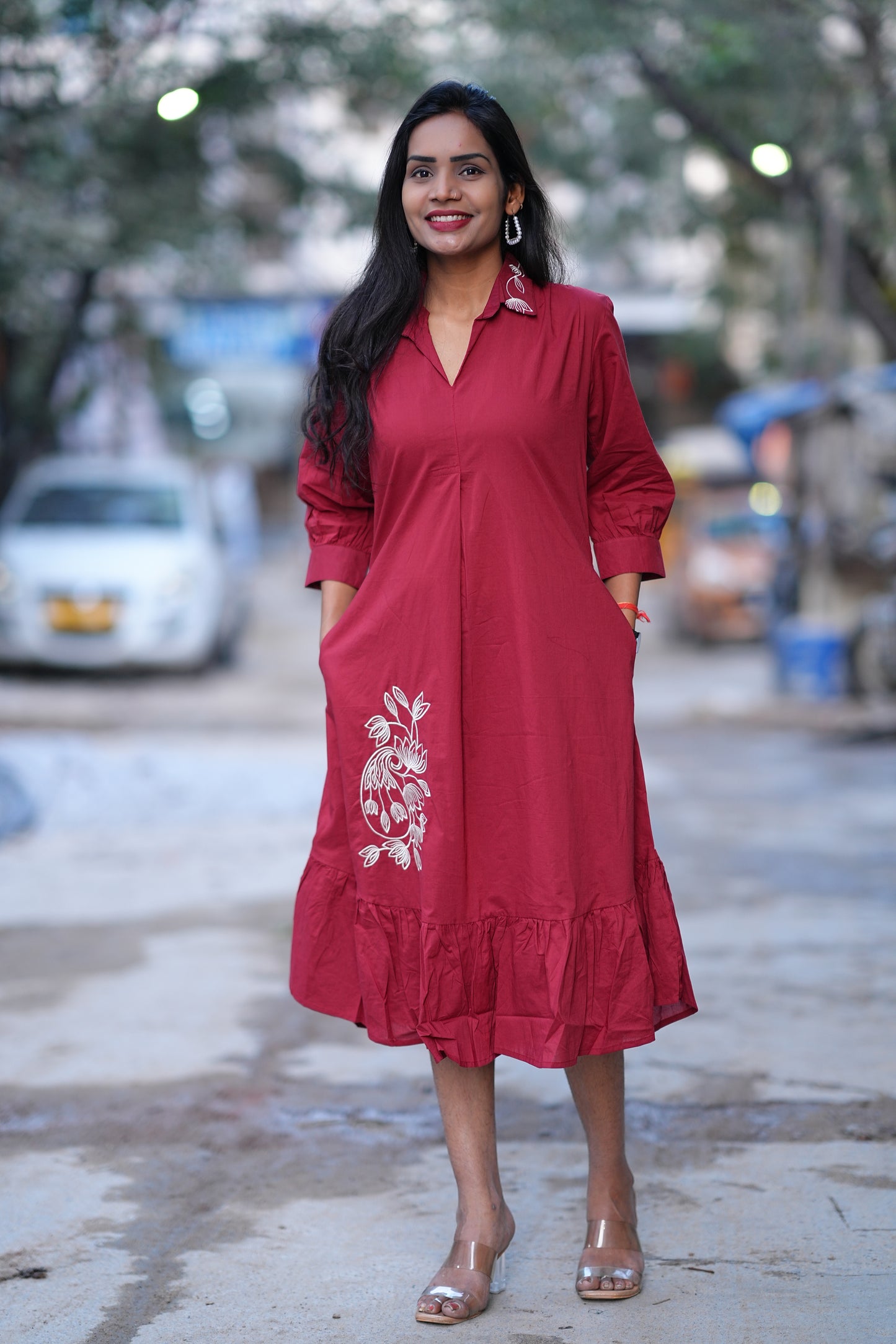 Jaipur Cotton Red Color Designer Frock