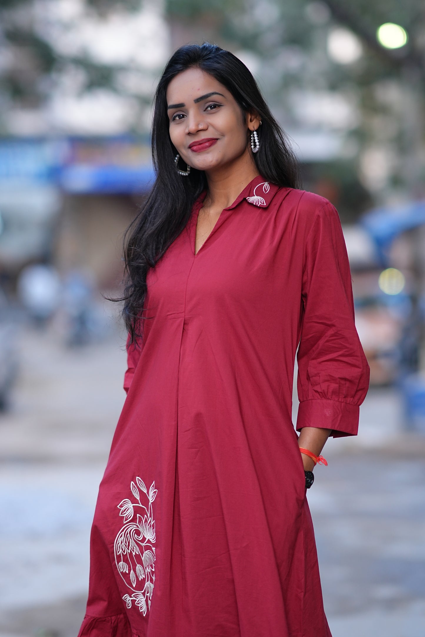 Jaipur Cotton Red Color Designer Frock