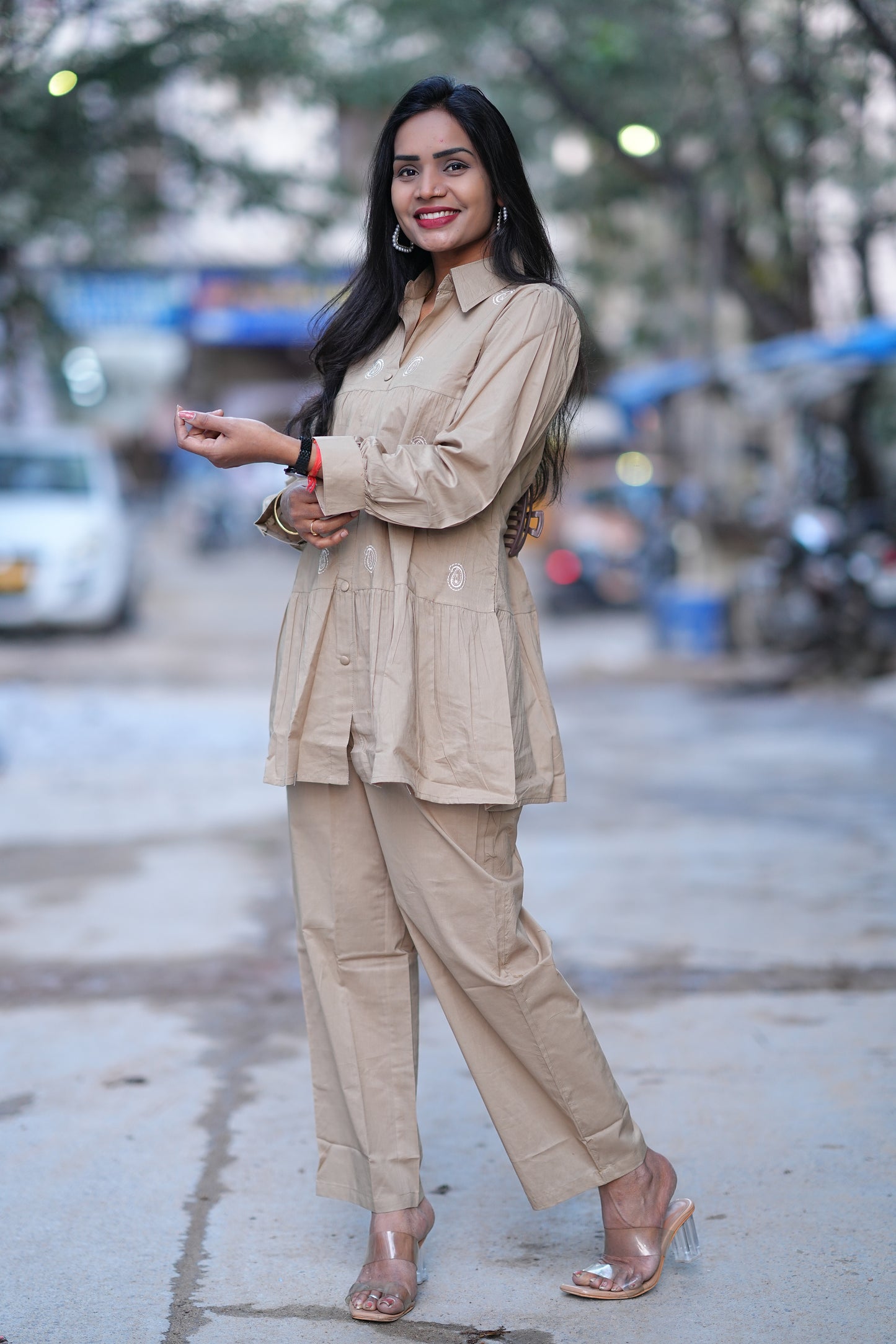 Beige Color Jaipur Cotton Office Wear Cordset