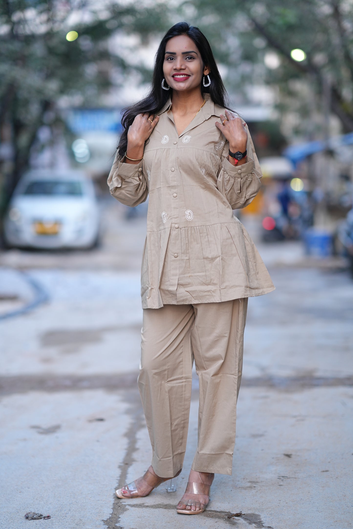 Beige Color Jaipur Cotton Office Wear Cordset