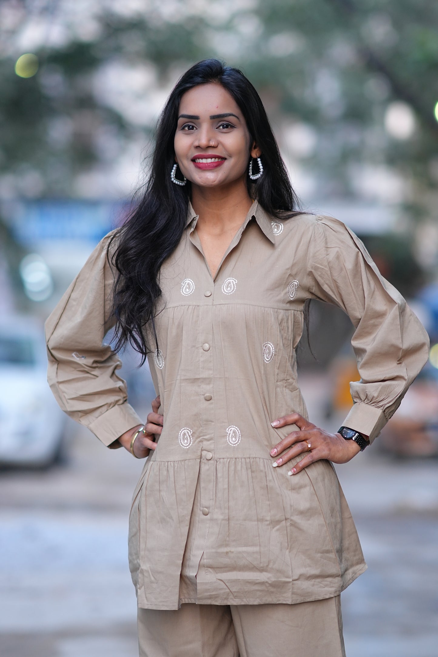 Beige Color Jaipur Cotton Office Wear Cordset