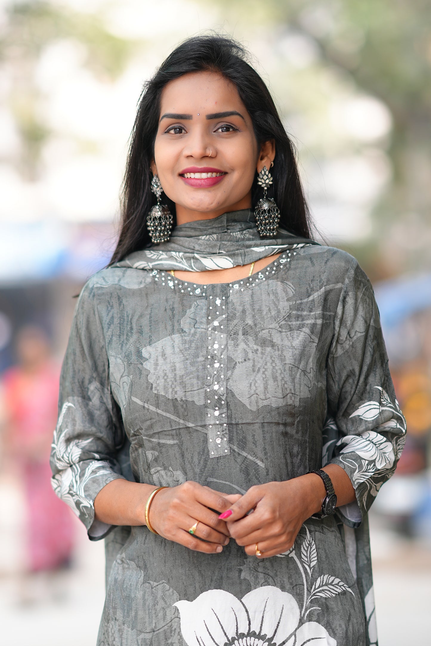 Grey Color Color Pure Crape Festive Wear 3 Piece Set