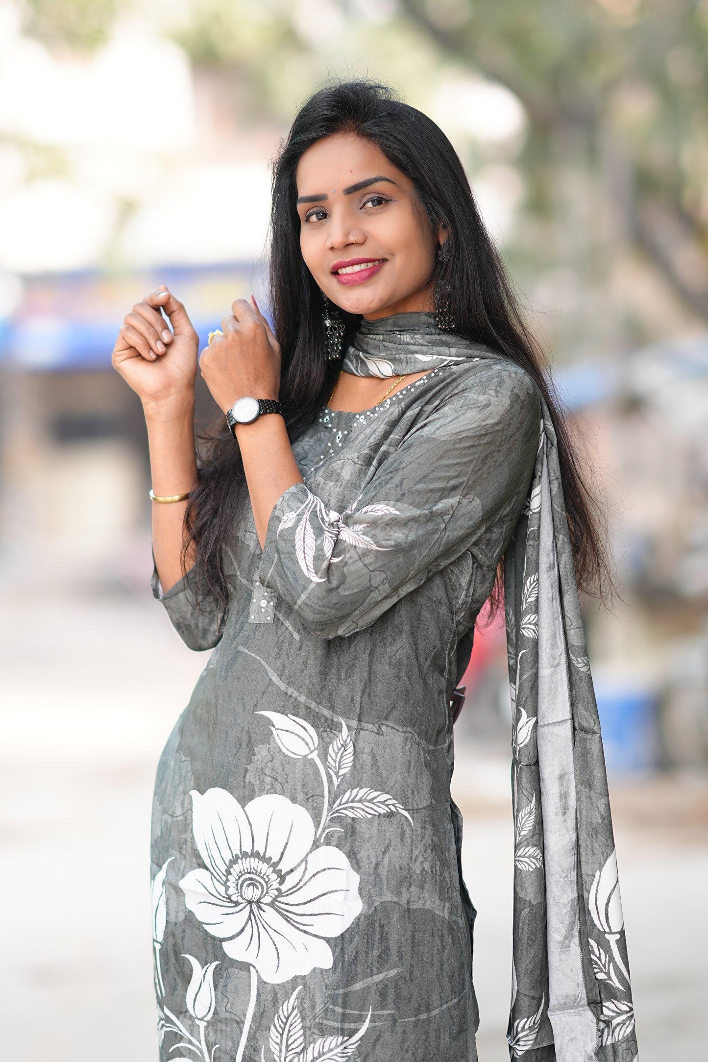 Grey Color Color Pure Crape Festive Wear 3 Piece Set