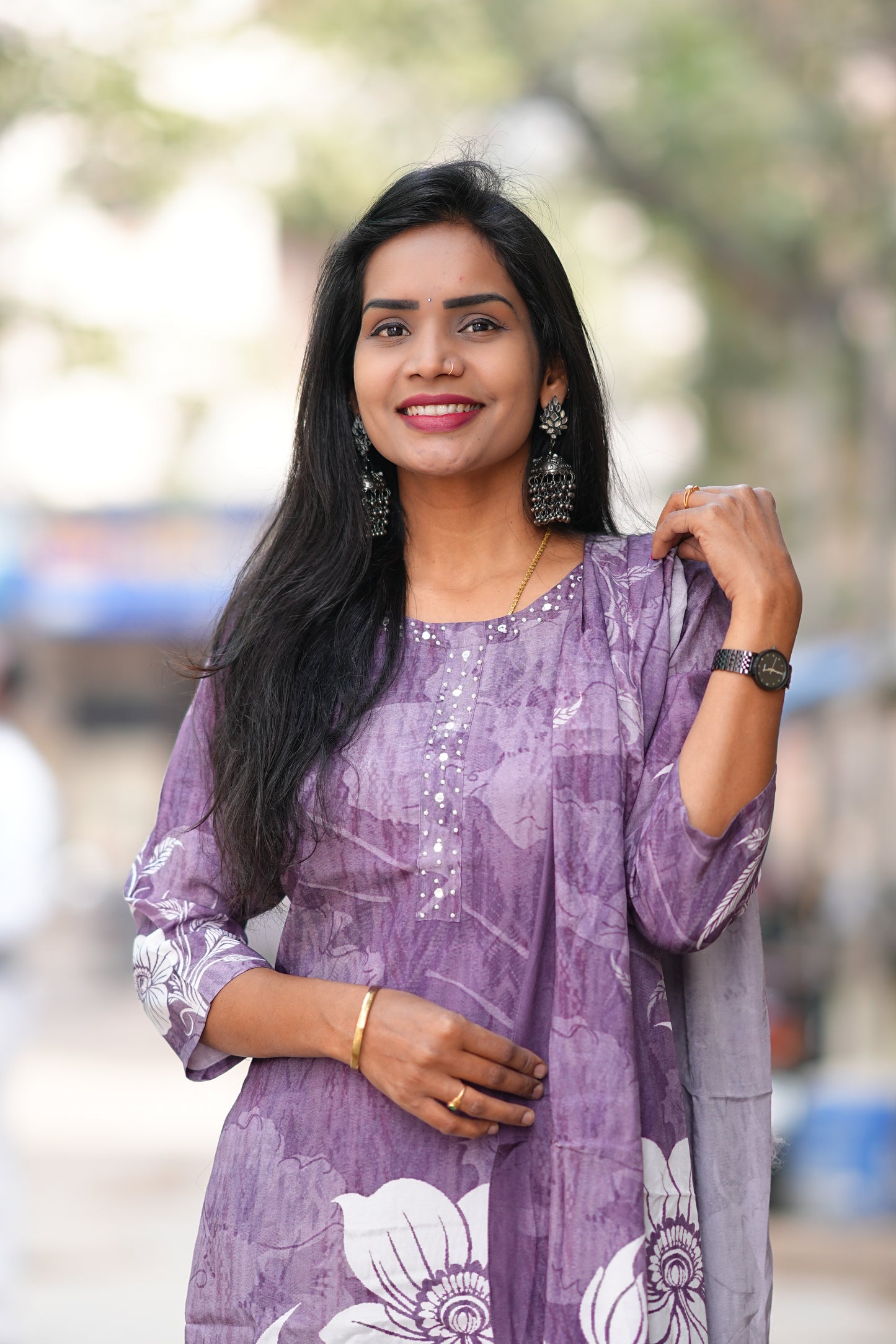 Purple Color Pure Crape Festive Wear 3 Piece Set