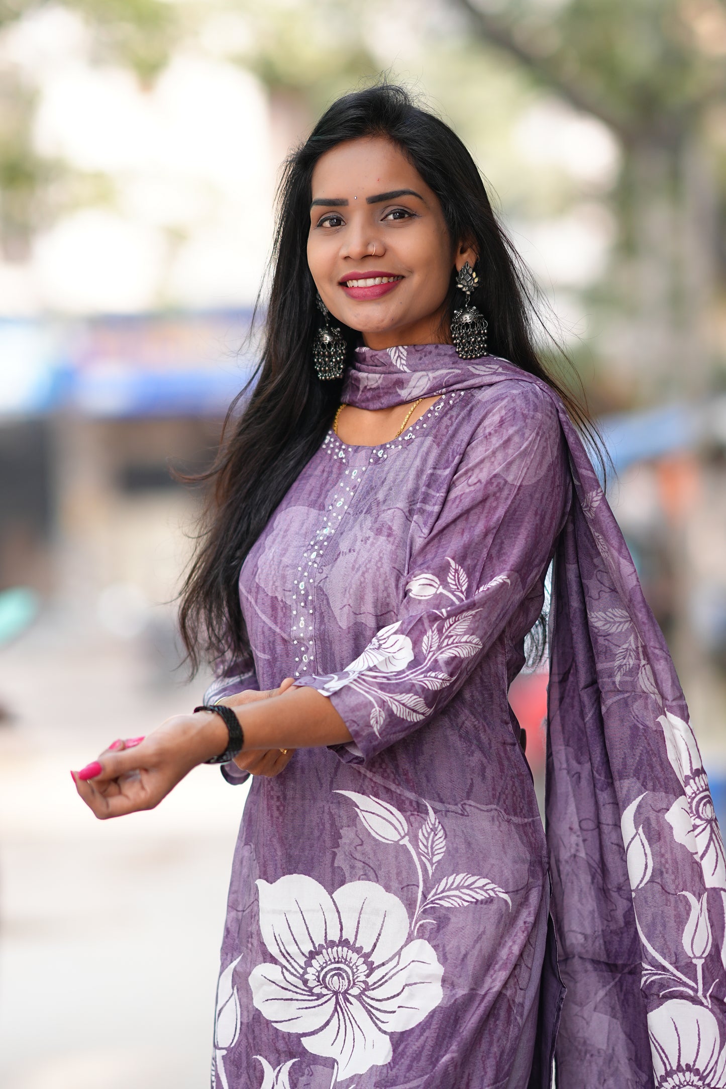 Purple Color Pure Crape Festive Wear 3 Piece Set