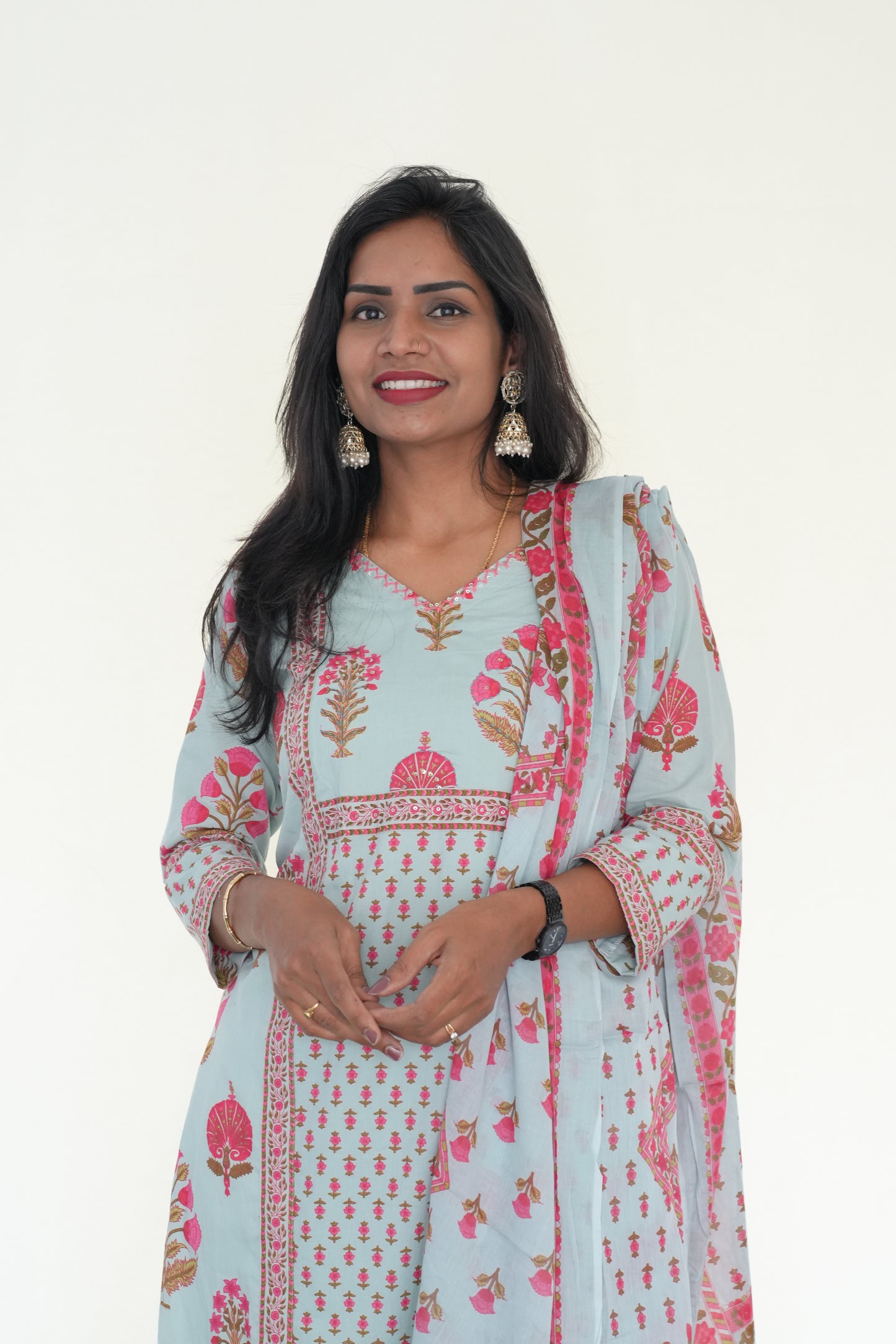Sea Green Color Jaipur Cotton 3 Piece Set With Block Print and Complte Lining