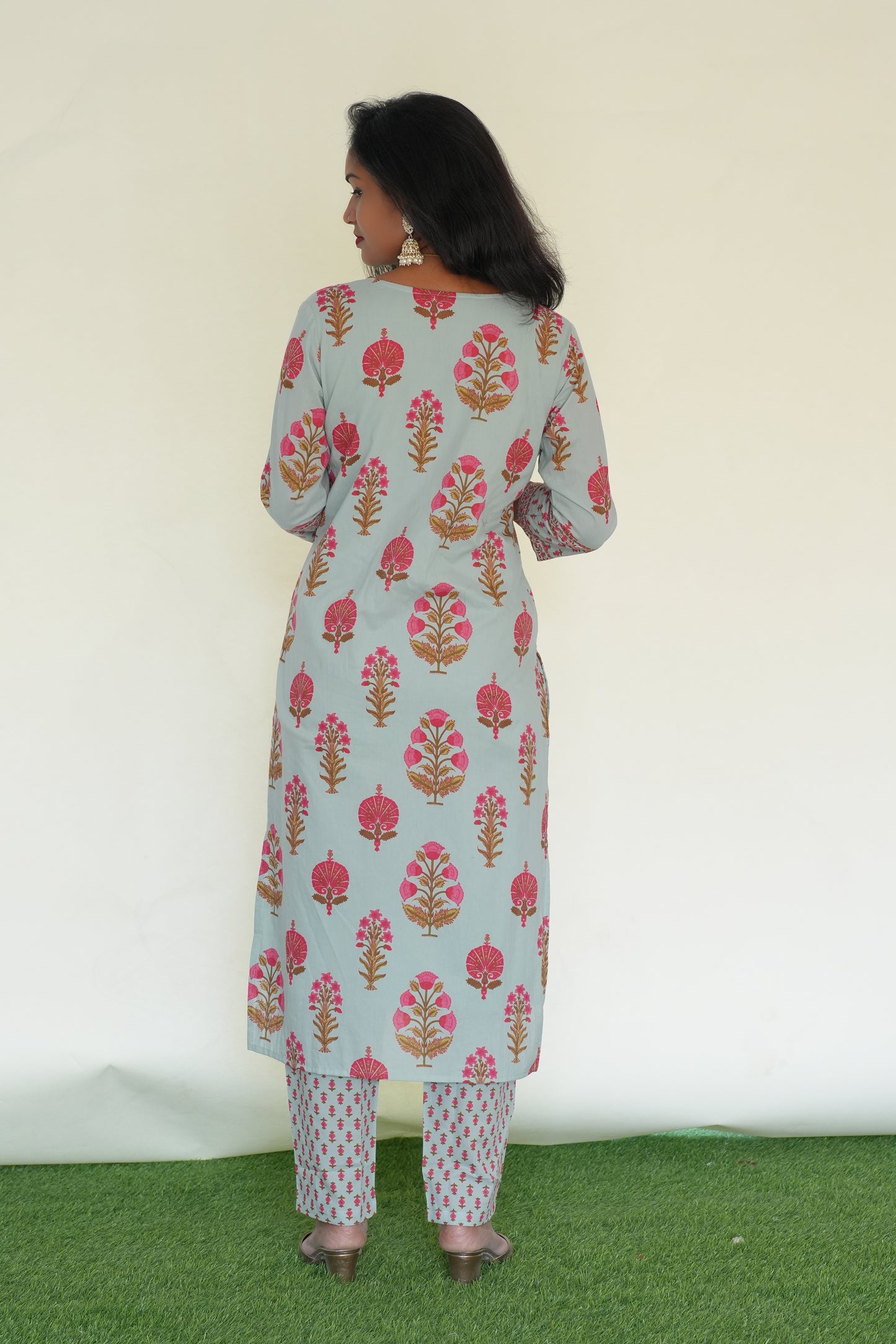 Sea Green Color Jaipur Cotton 3 Piece Set With Block Print and Complte Lining