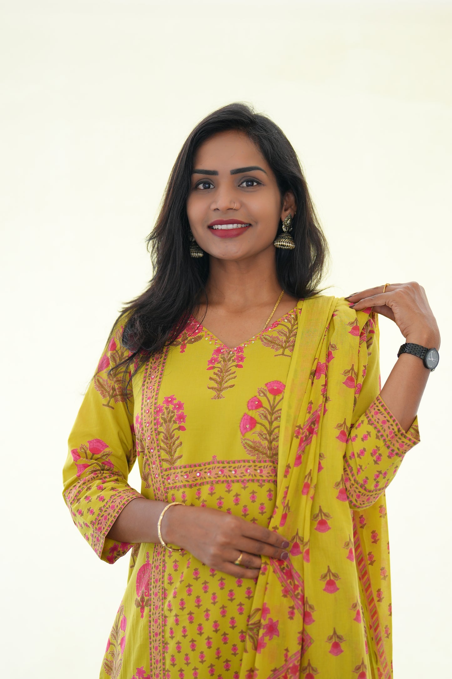 Yellow Color Jaipur Cotton 3 Piece Set With Block Print and Complte Lining