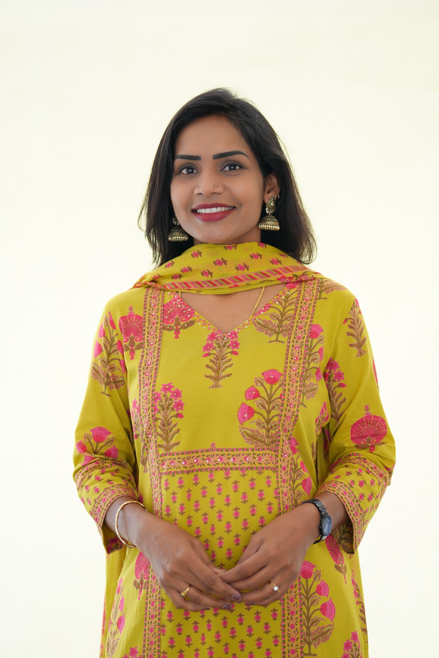 Yellow Color Jaipur Cotton 3 Piece Set With Block Print and Complte Lining