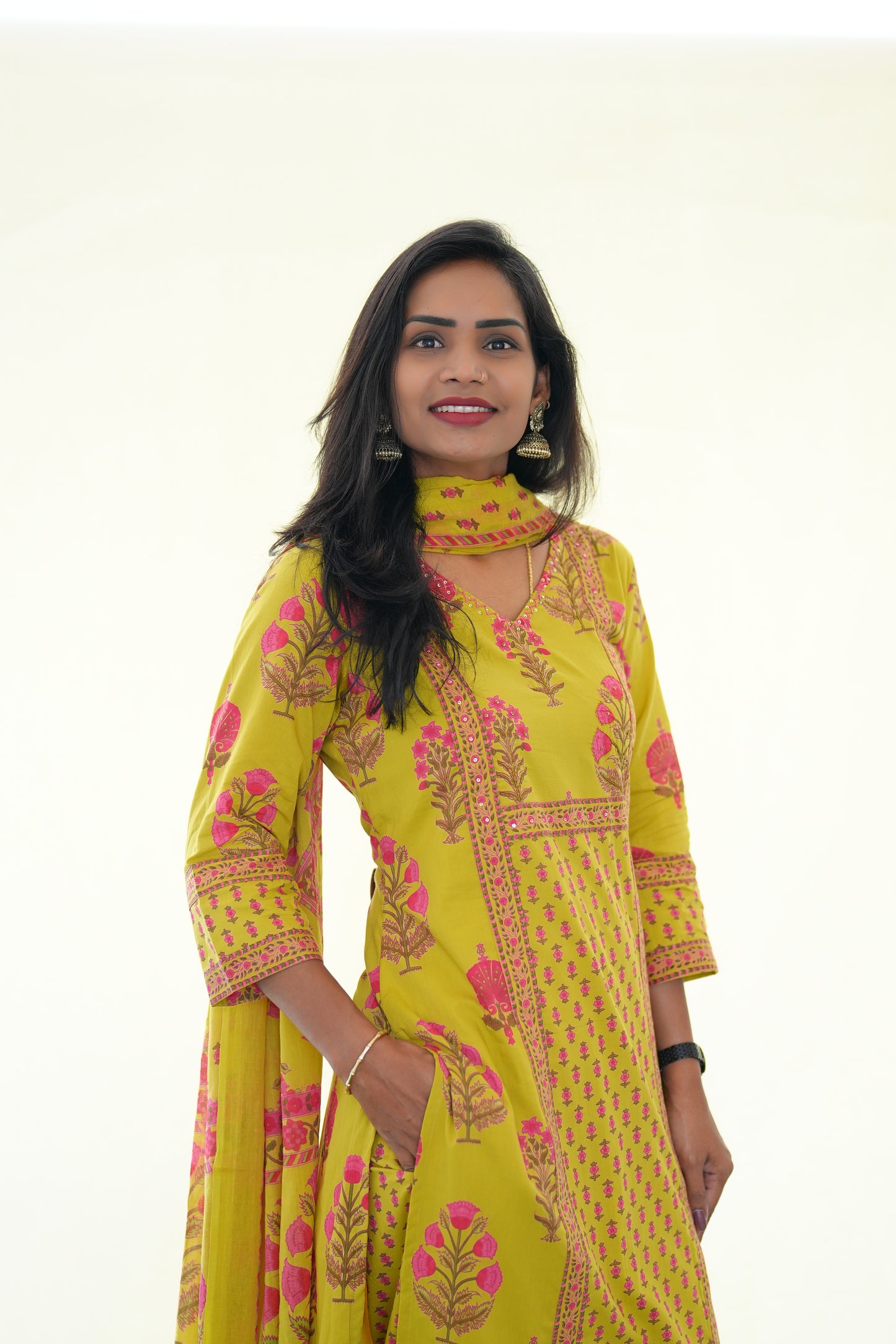 Yellow Color Jaipur Cotton 3 Piece Set With Block Print and Complte Lining