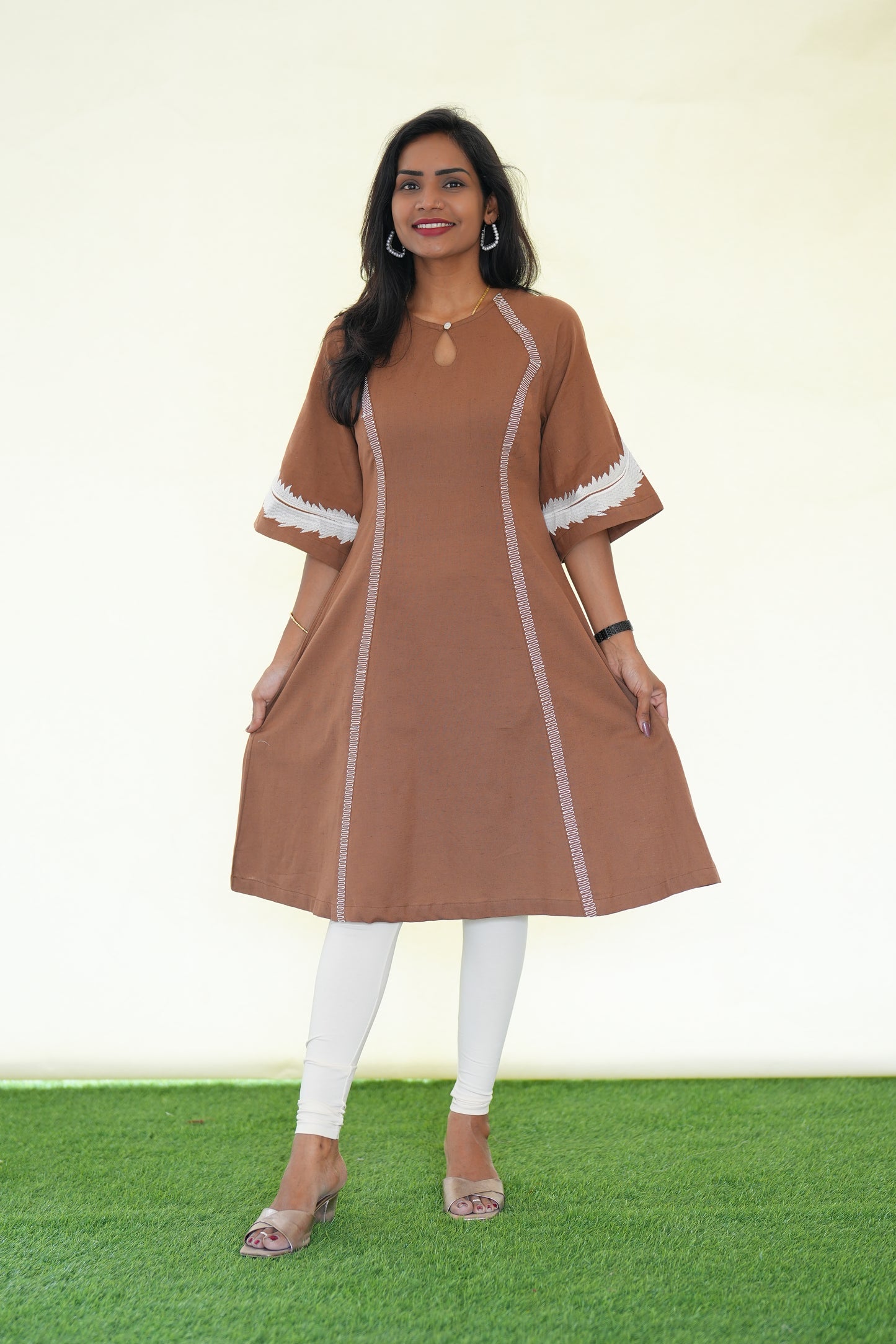 Brown Color Stylish Jaipur Cotton Frock with Embriodary Work